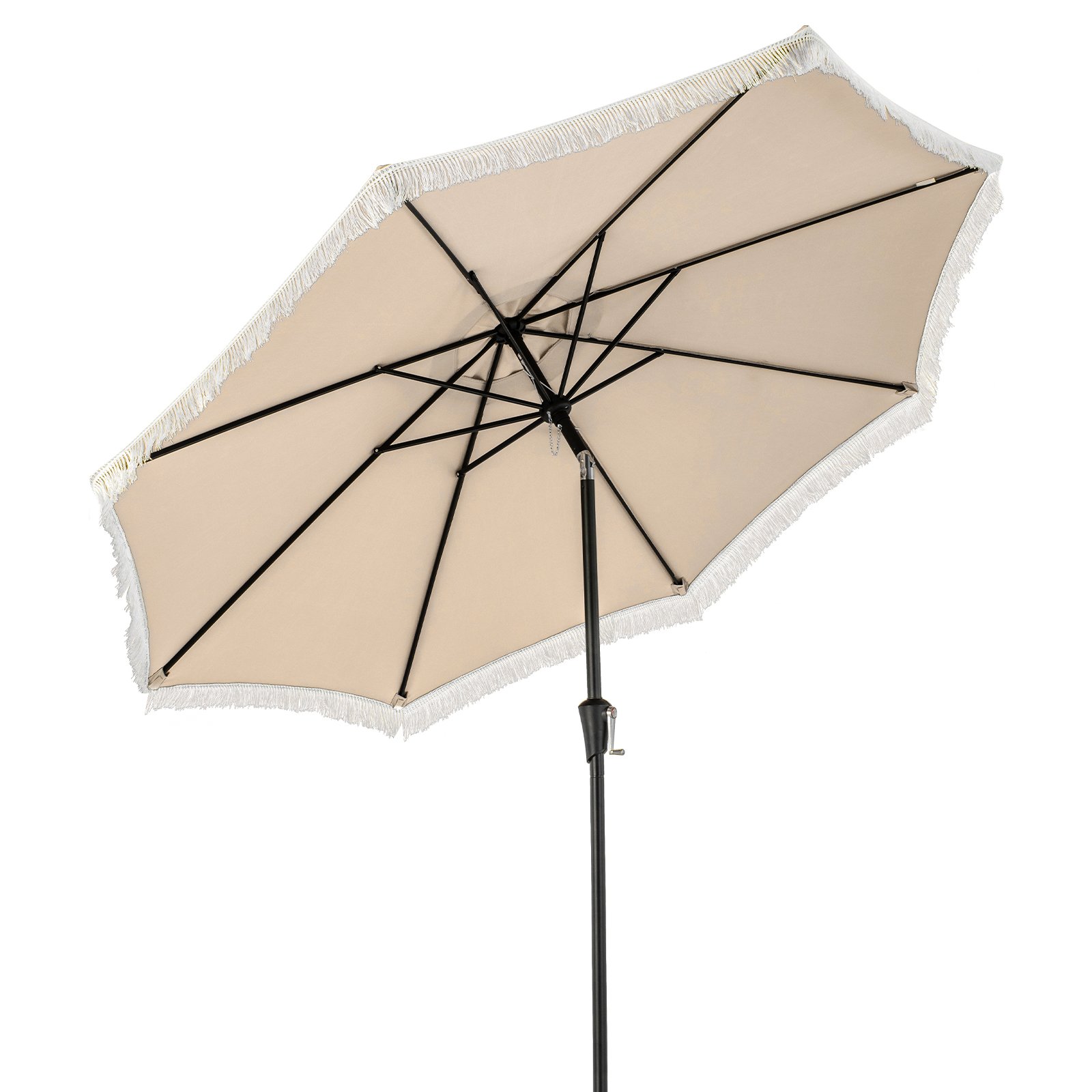 XOOR 9 FT Patio Umbrella with Fringe Tassel Umbrella with Tilt and Crank-Beige - Savings Store