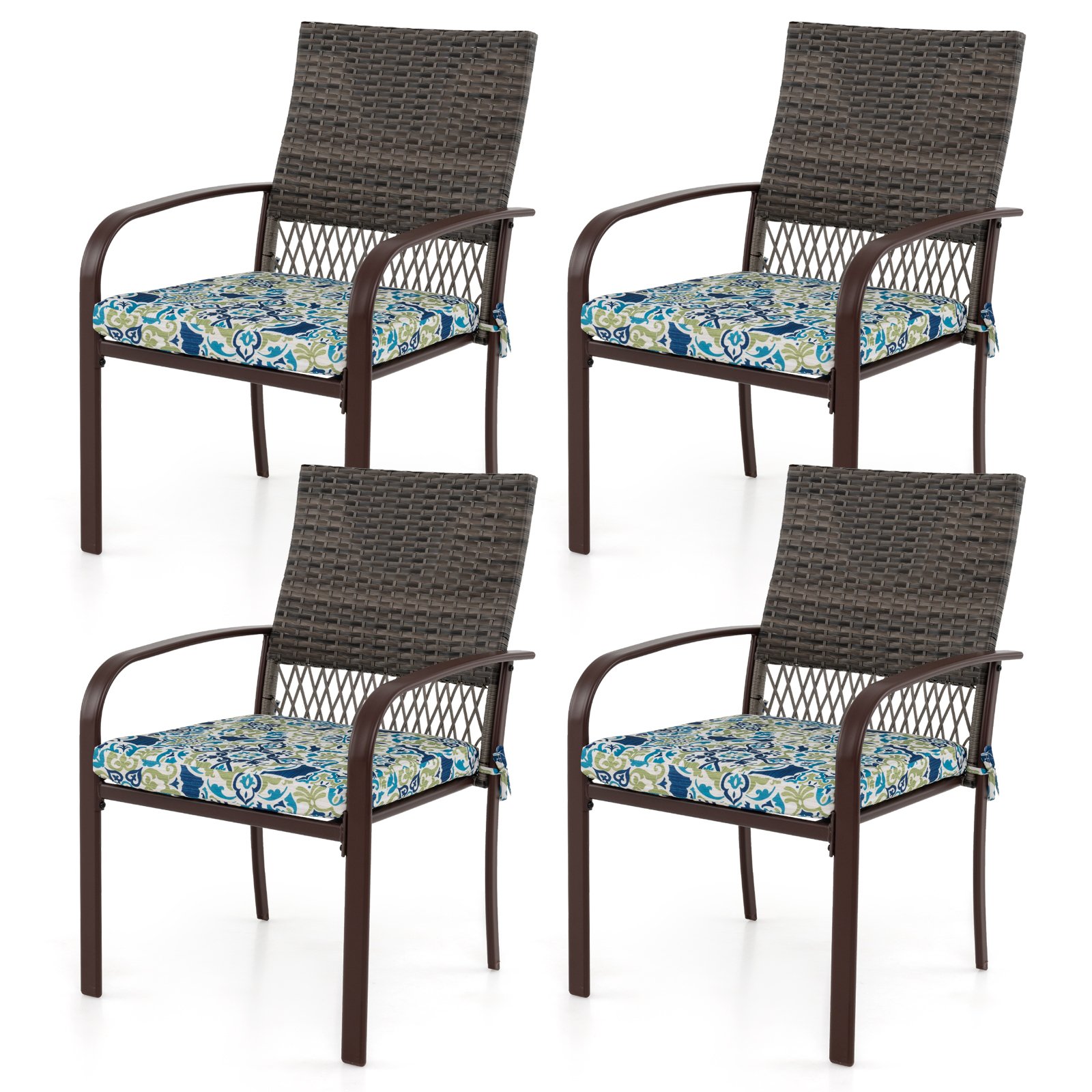 Patio Rattan Chairs Set of 4 with Wicker Back and Soft Cushions - Savings Store
