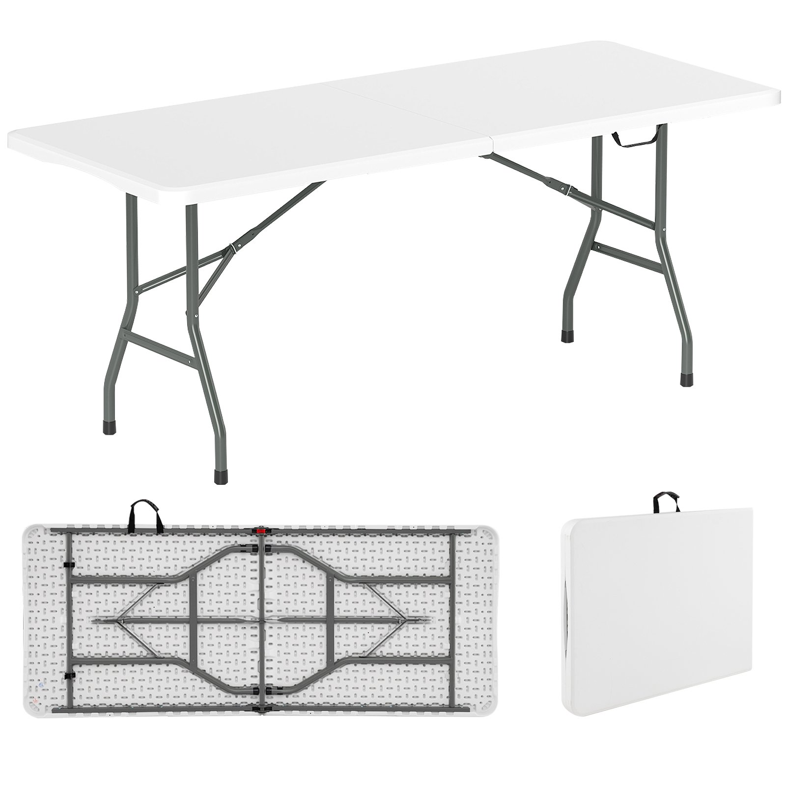 180 cm Portable Folding Dining Table with HDPE Tabletop and Safe Lock Mechanism-White - Savings Store