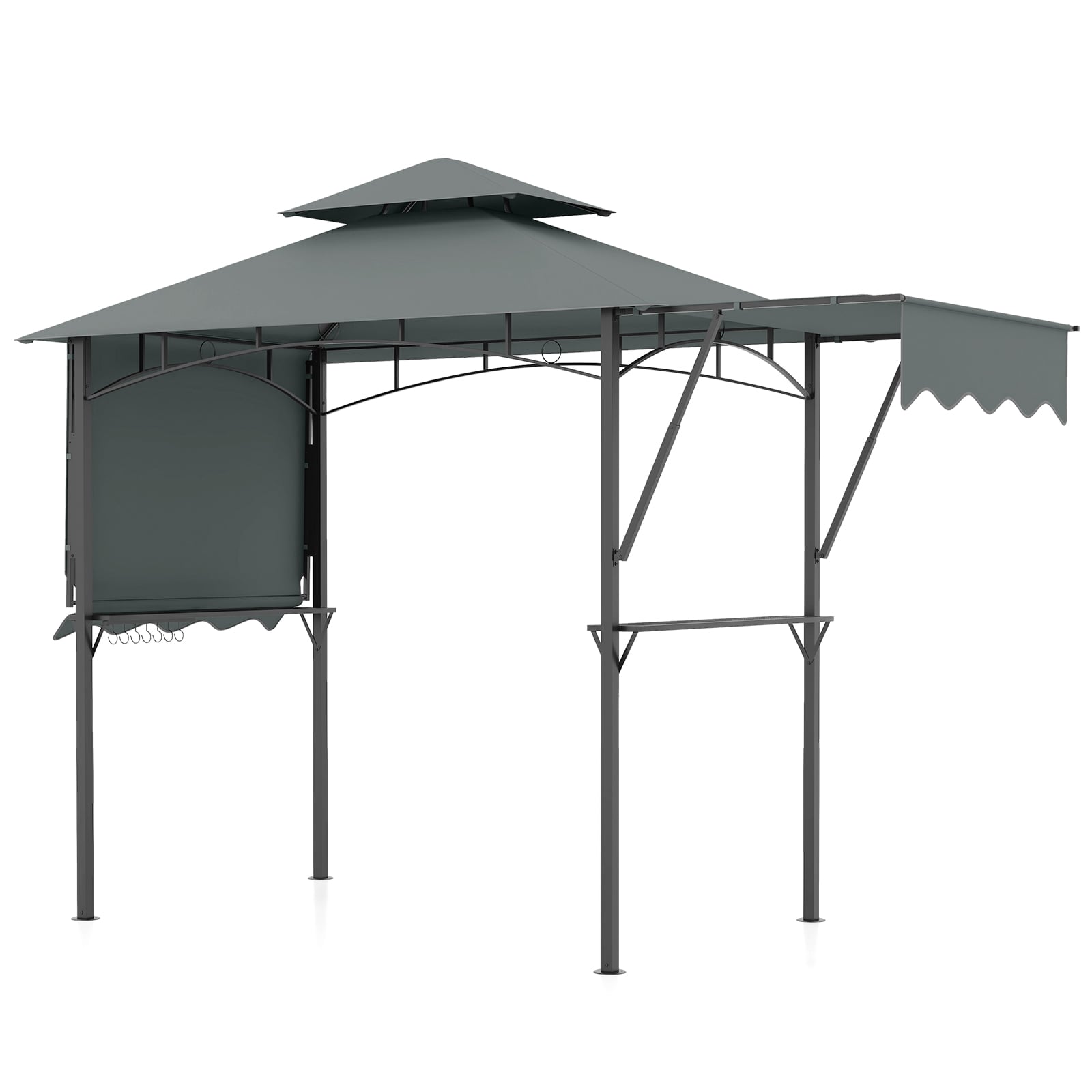 398 x 153cm Grill Gazebo with Dual Side Awnings and Adjustable Shadow-Grey - Savings Store