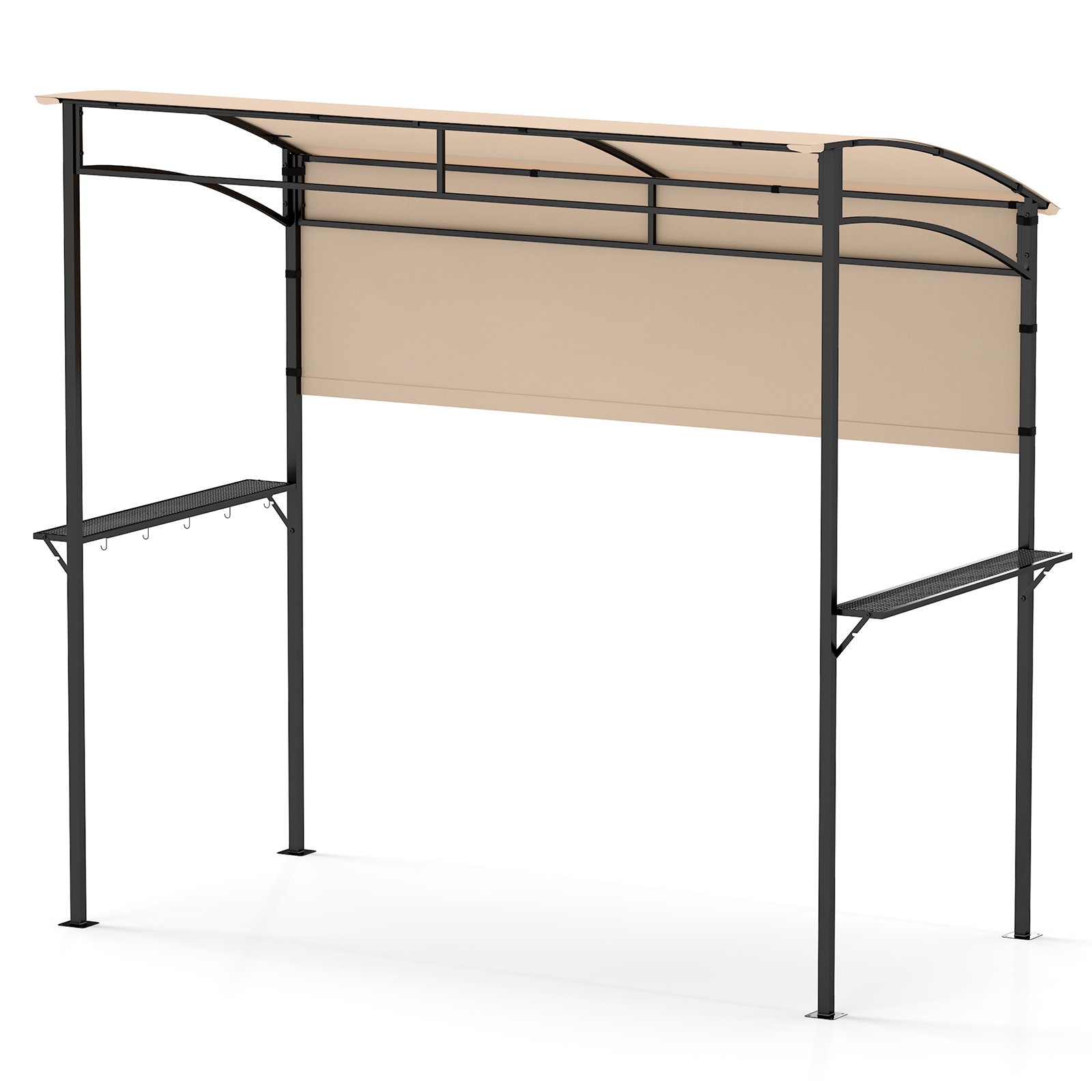 VEZONE Outdoor Patio BBQ Canopy with Metal Shelves and Hooks-Beige - Savings Store