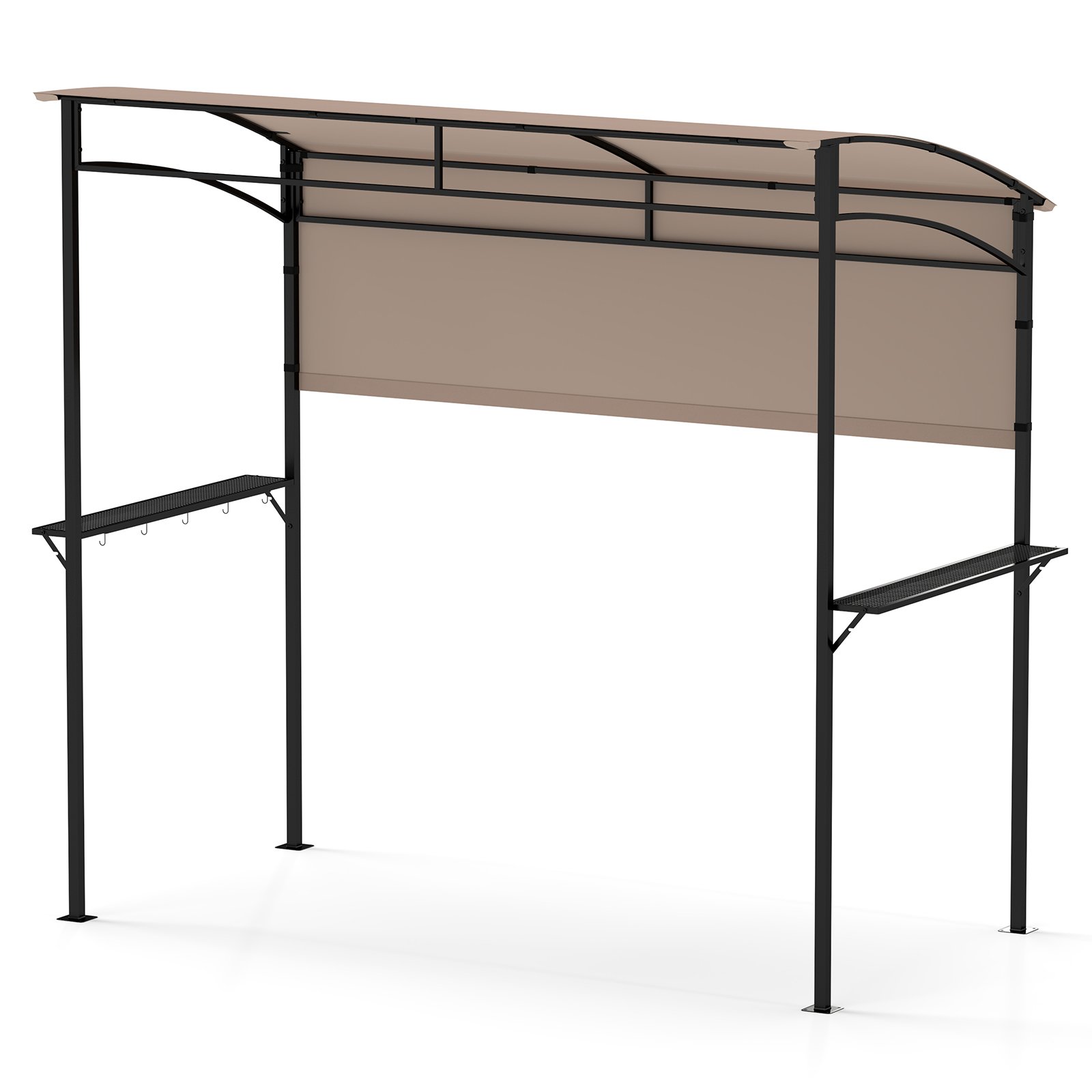 VEZONE Outdoor Patio BBQ Canopy with Metal Shelves and Hooks-Brown - Savings Store