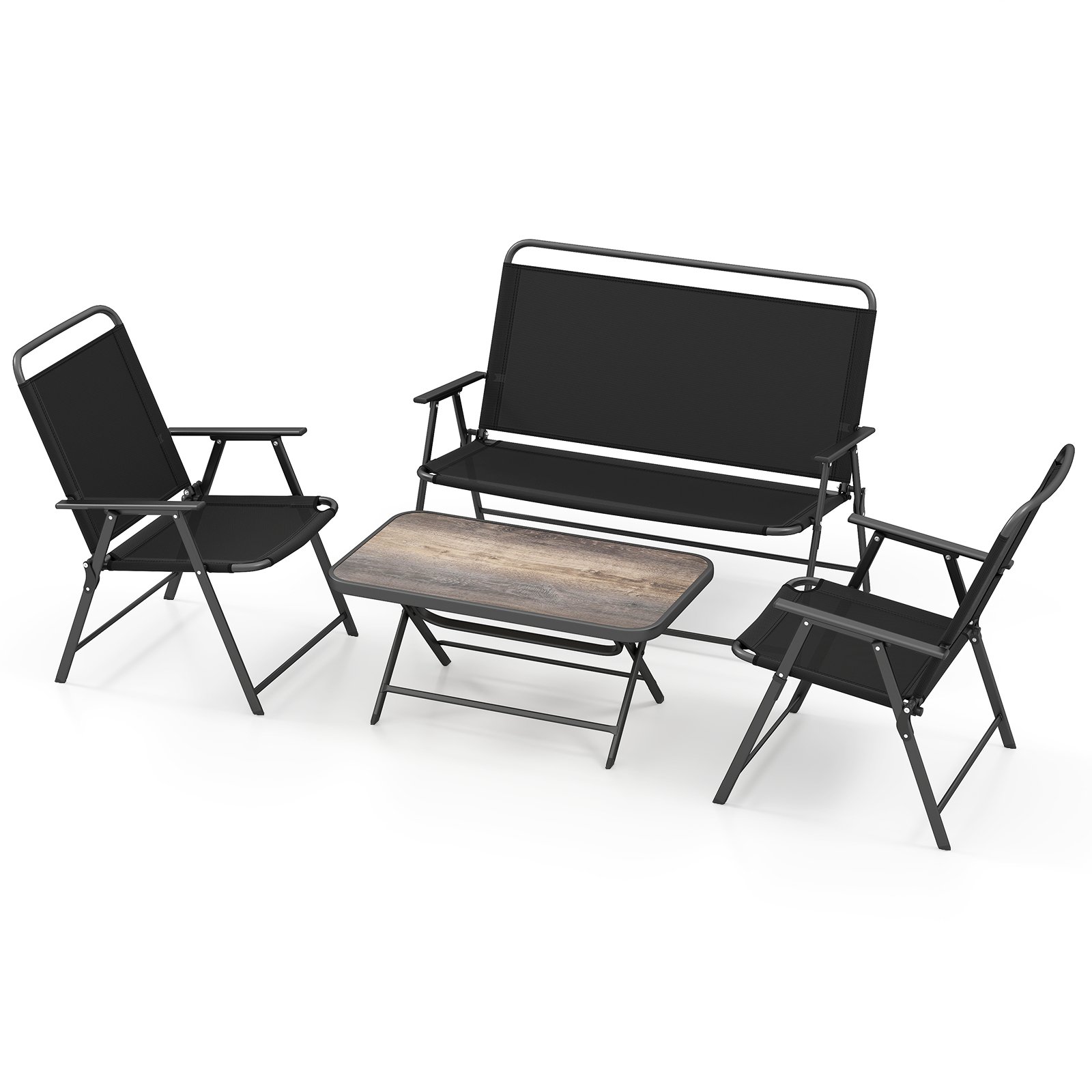 4 Piece Outdoor Conversation Set with 2 Chairs and Loveseat-Black - Savings Store