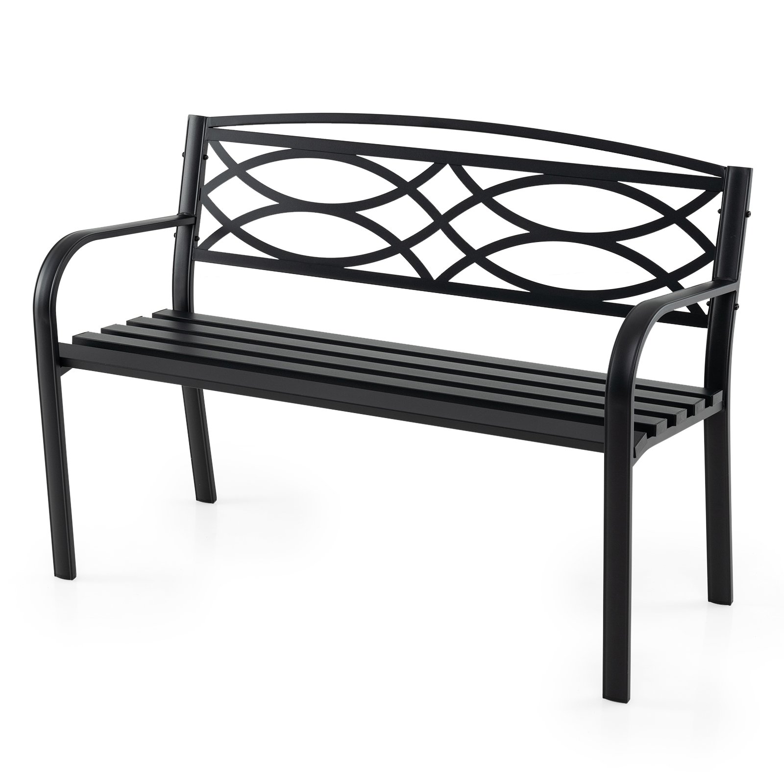 Garden Bench Heavy-Duty Metal Slatted Loveseat for 2 People-Black - Savings Store