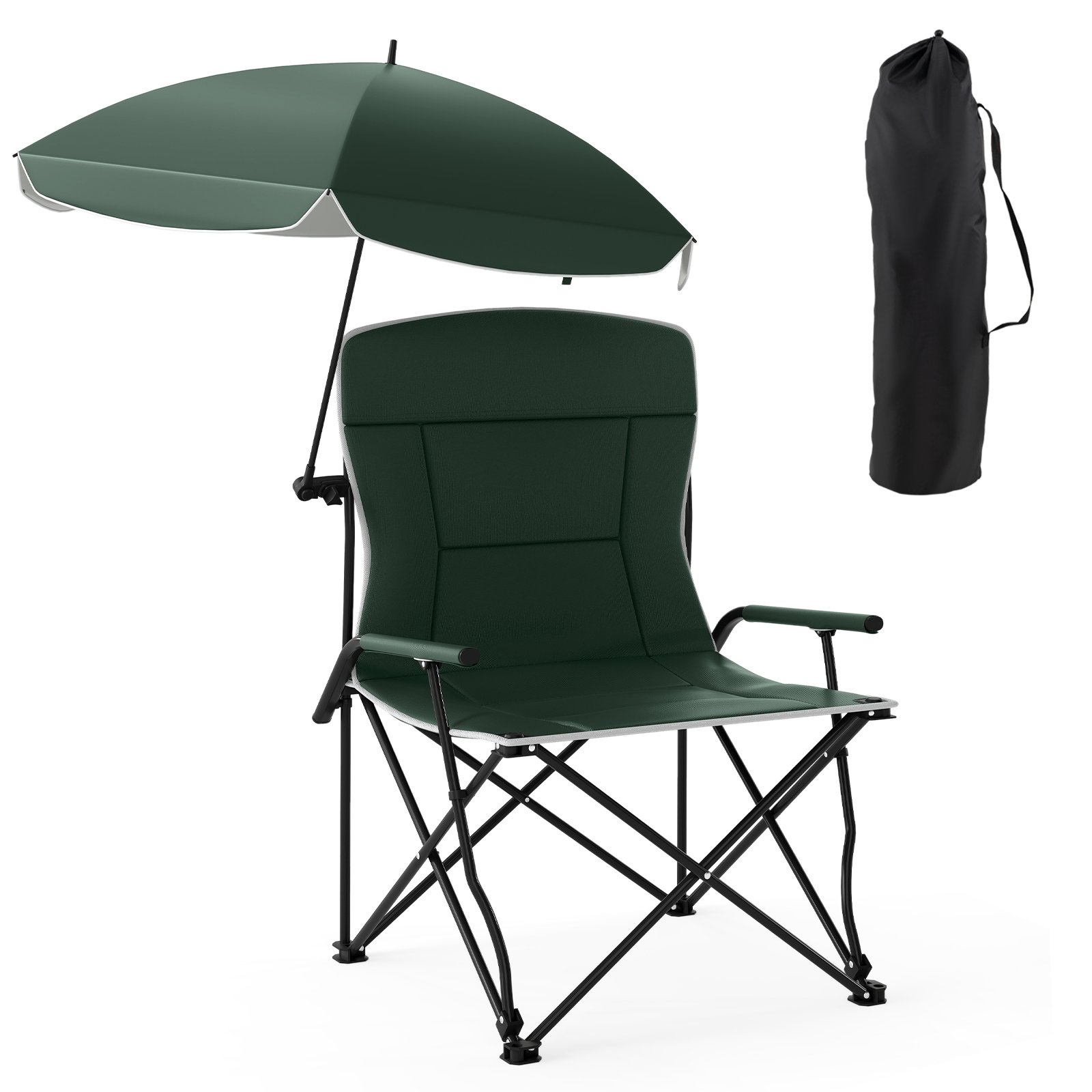 Camping Chair with Adjustable Umbrella and Portable Carrying Bag-Green - Savings Store