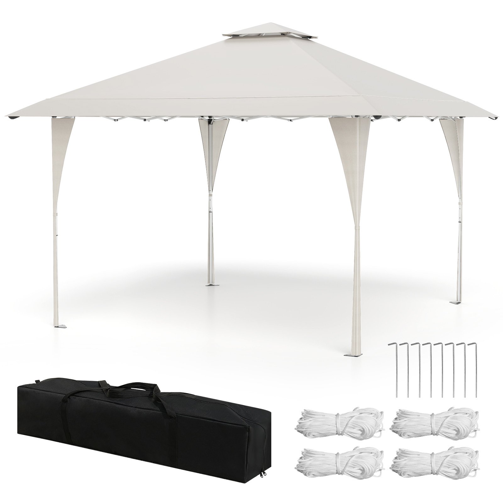 AONOV 395 x 395 cm Pop up Canopy Tent with Vented Top and 8 Drainage Holes-Beige - Savings Store