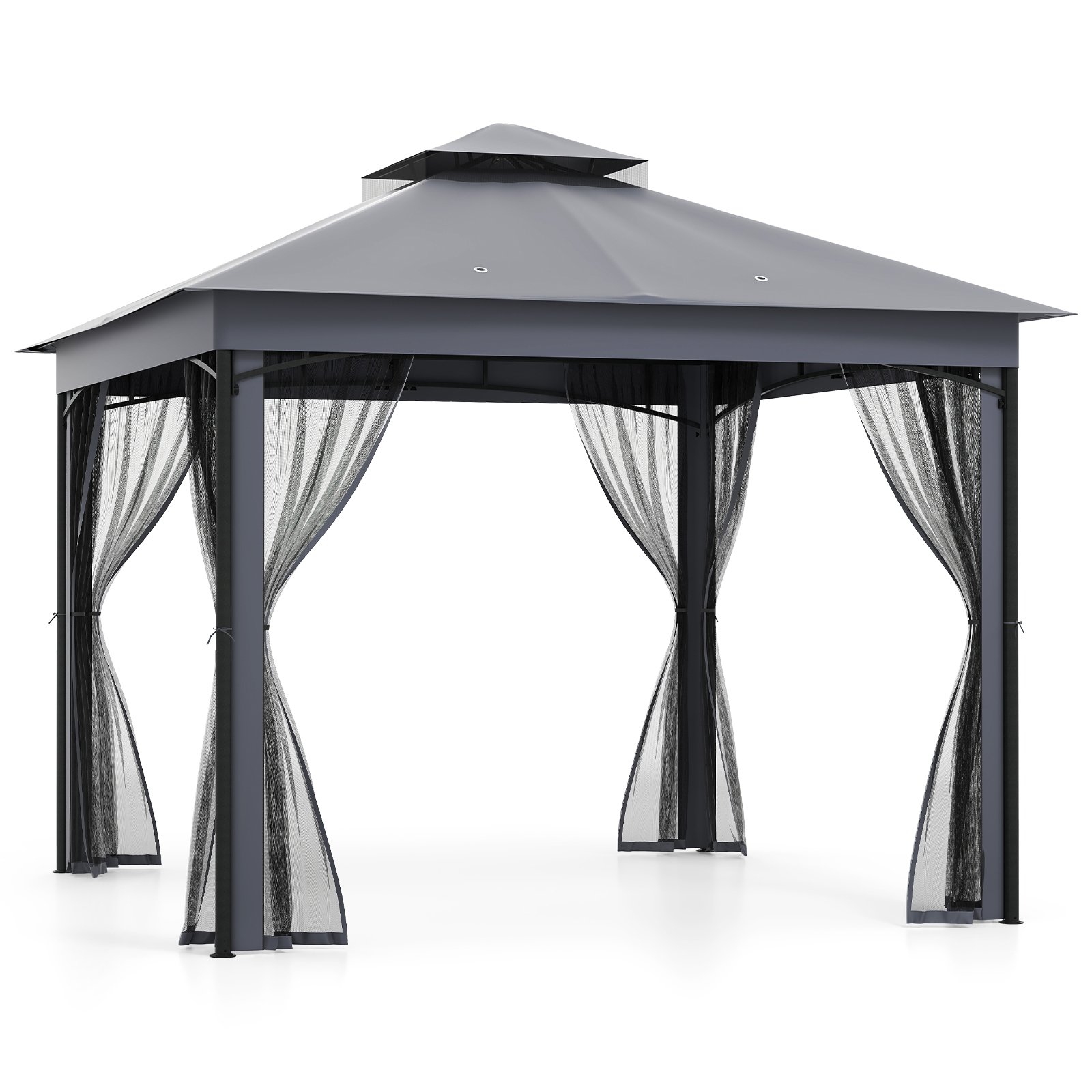 Patio Gazebo Outdoor Double-Roof Canopy Tent with Mesh Netting-Grey - Savings Store