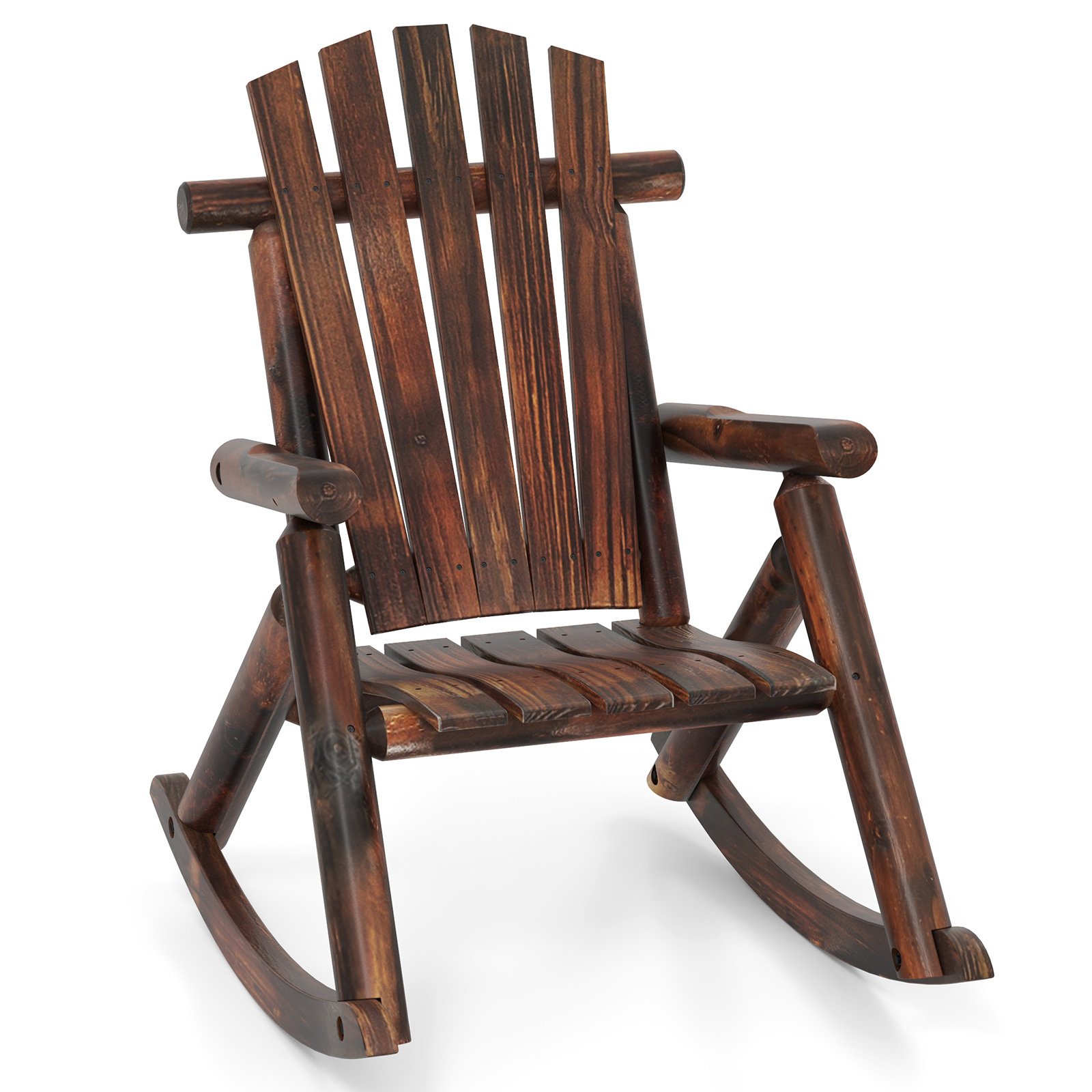 Outdoor Adirondack Rocking Chair Solid Wood with High Back-Brown - Savings Store