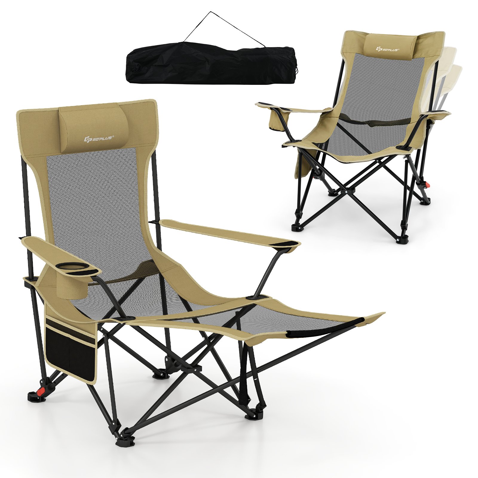 LUVILO Reclining Camping Chair with Removable Footrest for Hiking Fishing-Green - Savings Store
