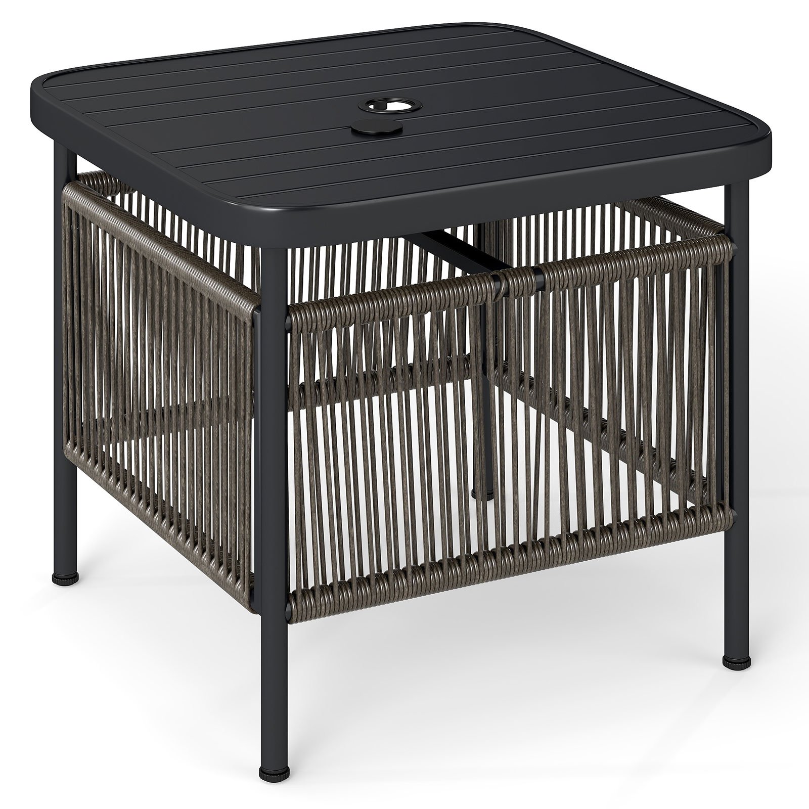 Outdoor PE Rattan Side Table with 5CM Umbrella Hole - Savings Store