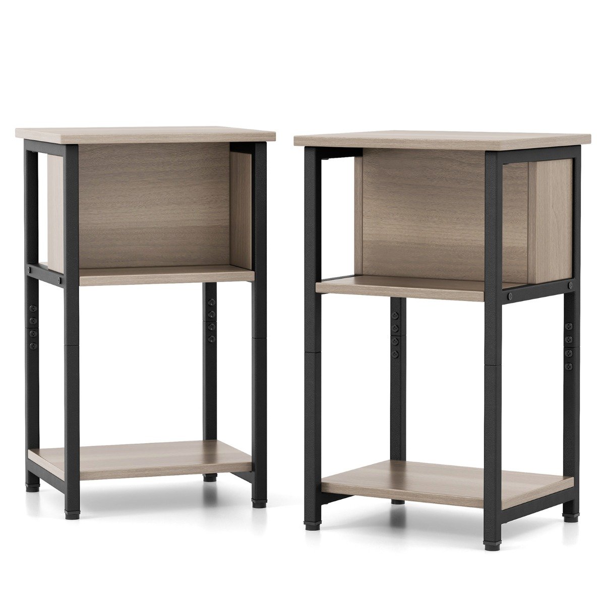 Side Table - Narrow Sofa Side Table Set of 2 with Storage Shelf for Small Spaces-Grey - Savings Store