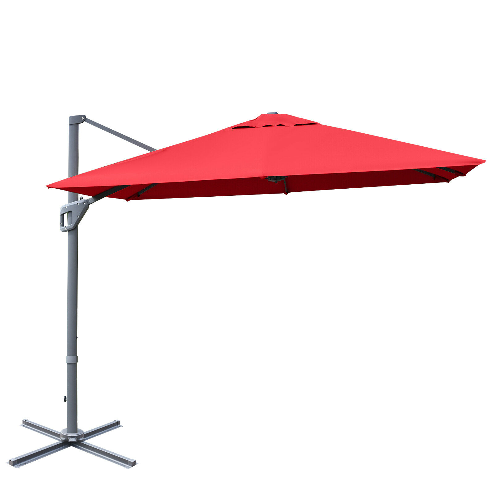 3m Patio Cantilever Umbrella with 4-Level Tilting Adjustment and Crank Handle-Red - Savings Store