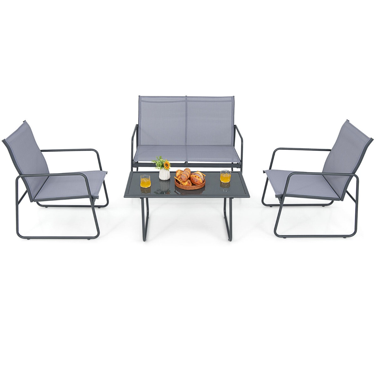 4 Piece Garden Patio Bistro Furniture Set with Loveseat, Coffee Table and 2 Chairs - Savings Store
