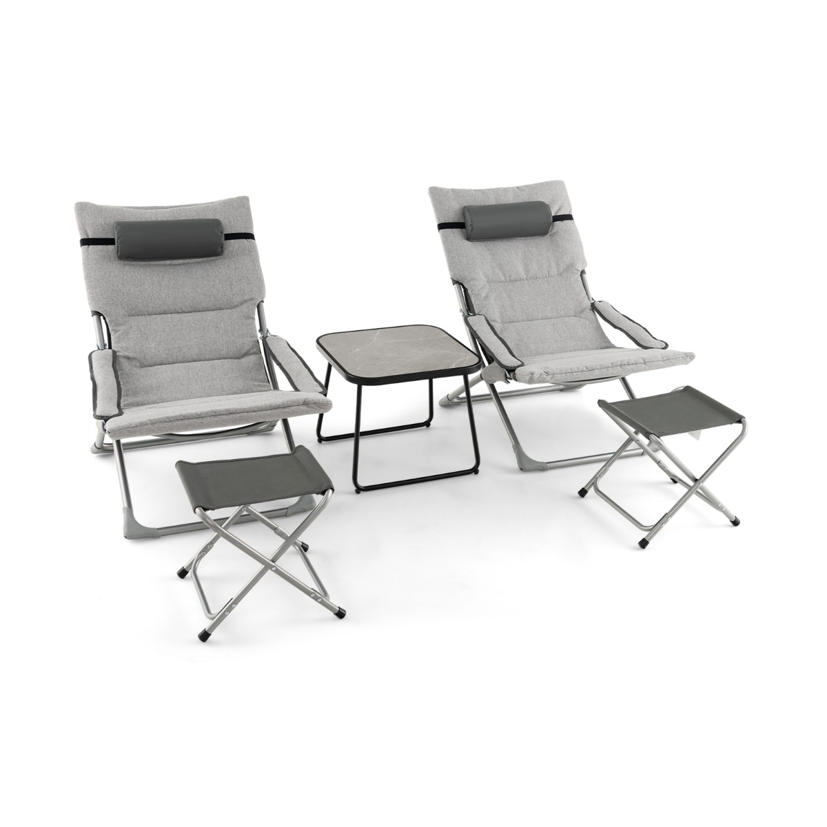 5 Piece Patio Sling Chair Set with Ottoman and Coffee Table-Grey - Savings Store
