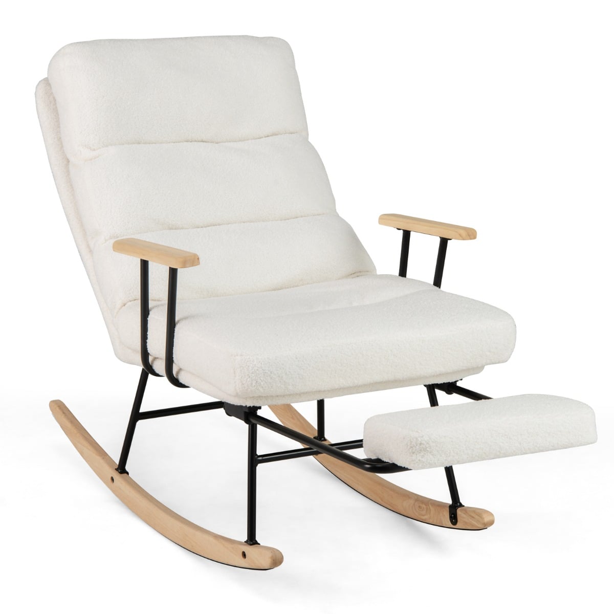 Nursery Rocking Chair Teddy Velvet Upholstered Rocking Chair-White - Savings Store