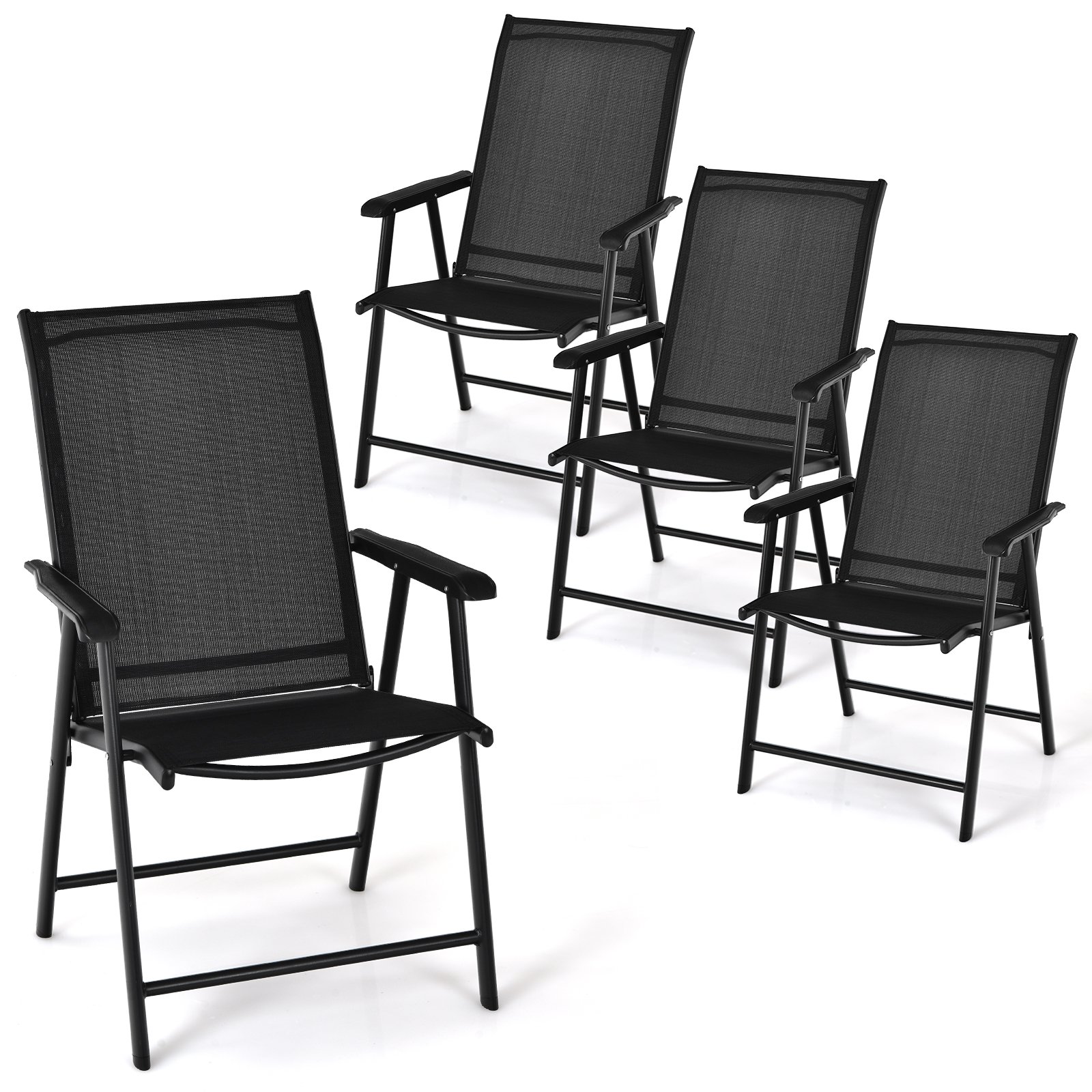ULRI Set of 4 Folding Chairs in Fabric and Metal Garden Chairs-Black - Savings Store