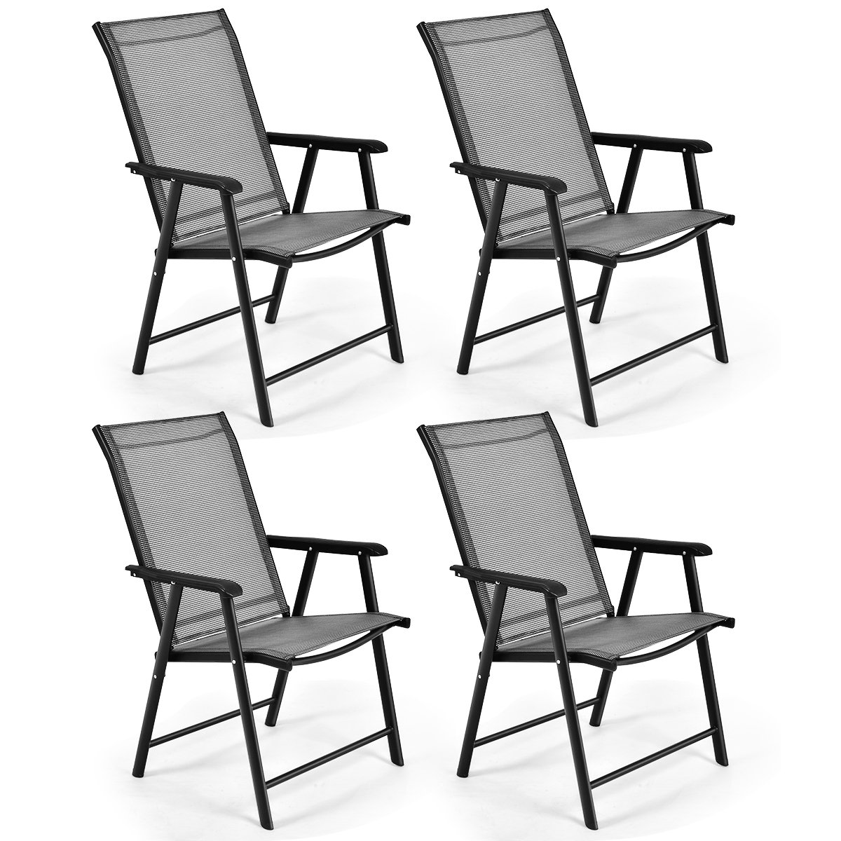 ULRI Set of 4 Folding Chairs in Fabric and Metal Garden Chairs-Grey - Savings Store
