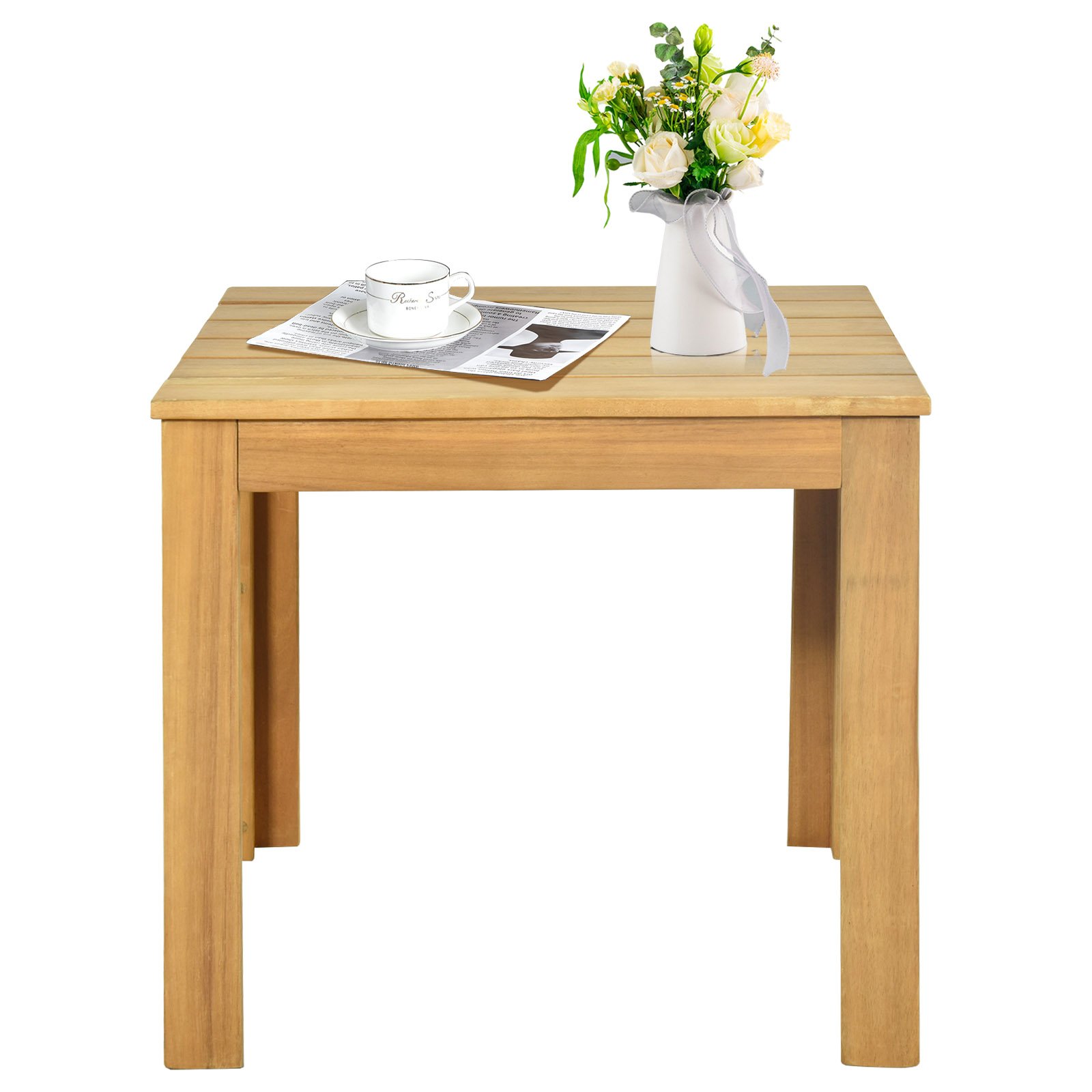 Side Table - Outdoor Acacia Wood Side Table with Oil Finished for Patio Backyard Garden Poolside Balcony-Natural - Savings Store