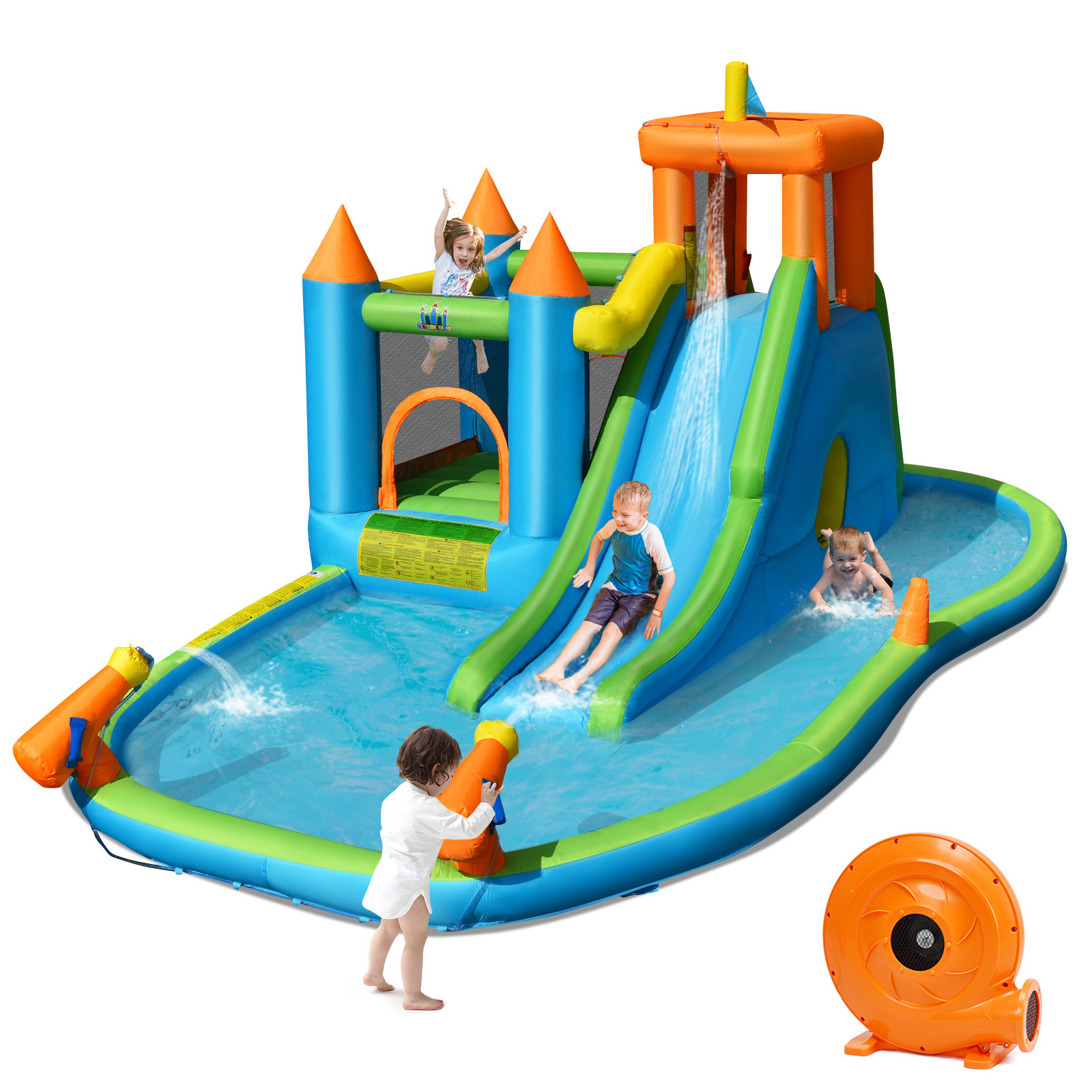 Kids Inflatable Slide Bounce House with Long Slide with Air Blower - Savings Store