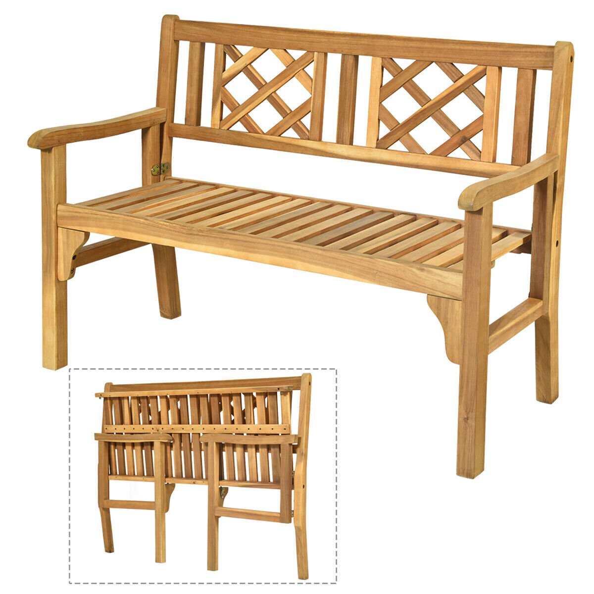 Foldable Acacia Wooden Bench Chair with Solid Hard Wood Structure - Savings Store