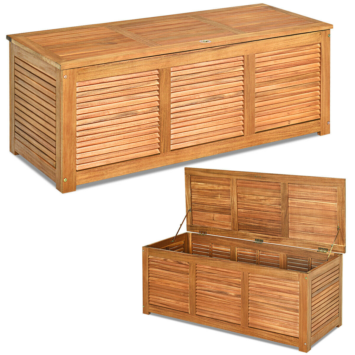 180L Acacia Wood Deck Box with Flexible Hinges and Handle - Savings Store