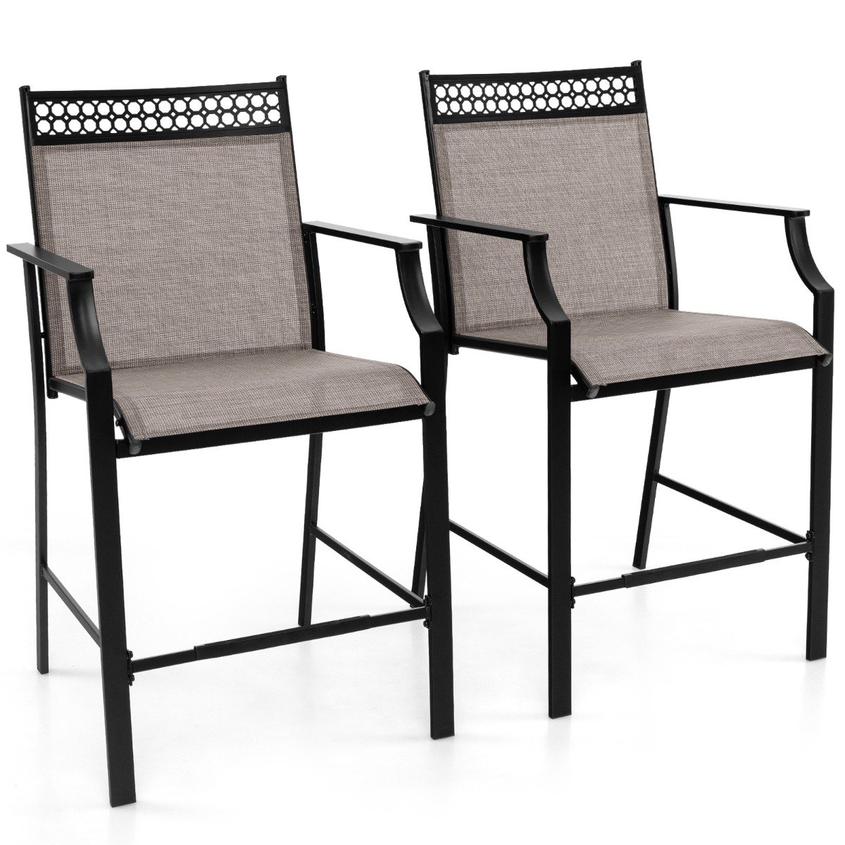 Garden Chair - Outdoor Patio Chair Set of 2 with Footrest and High Back and Armrests-Grey - Savings Store