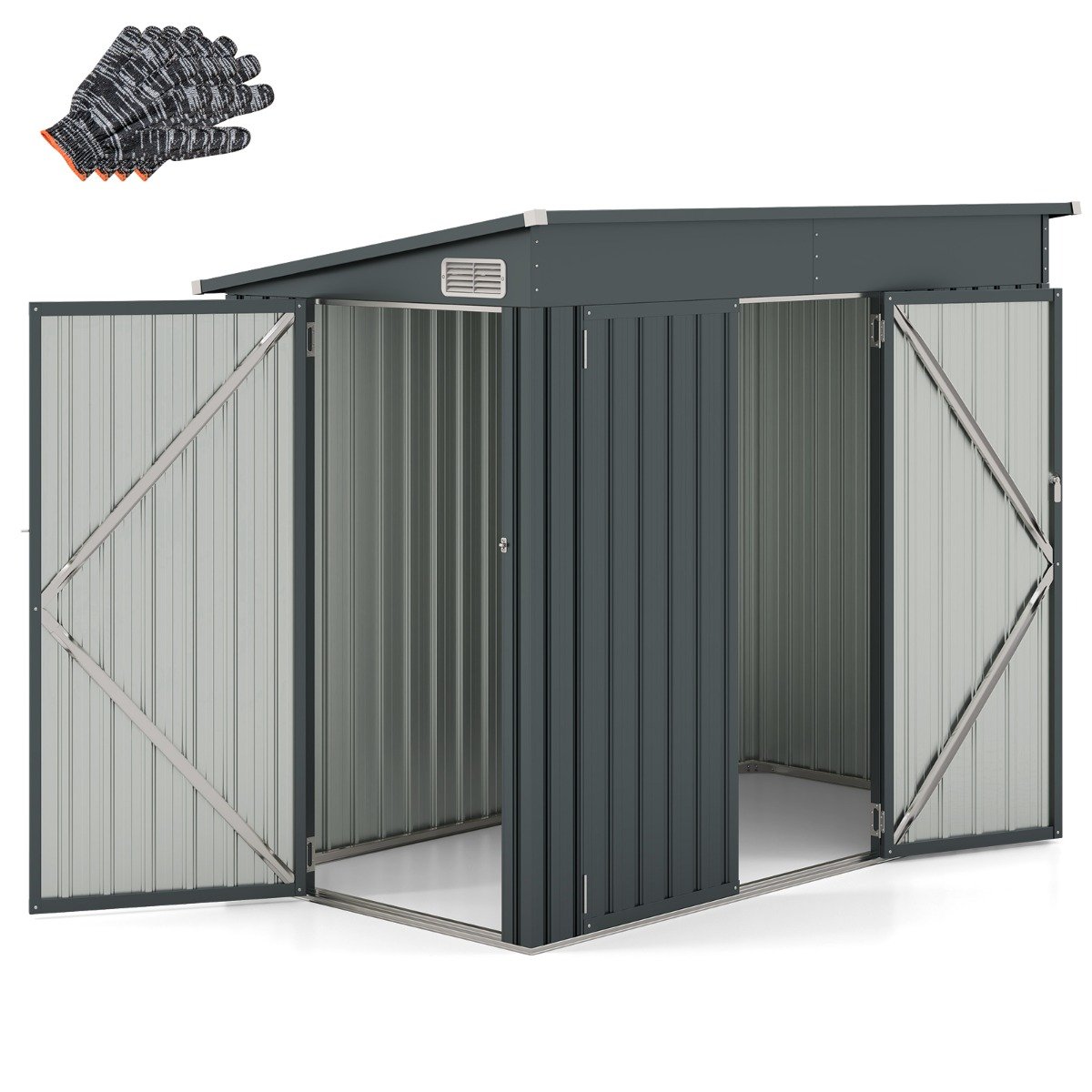 Outdoor Storage Shed Garden Tool House with 2 Doors-Dark Grey - Savings Store