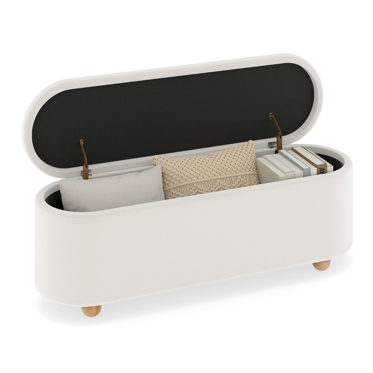 Oval Storage Bench 139cm Long Ottoman Bench with Flip Top-White - Savings Store