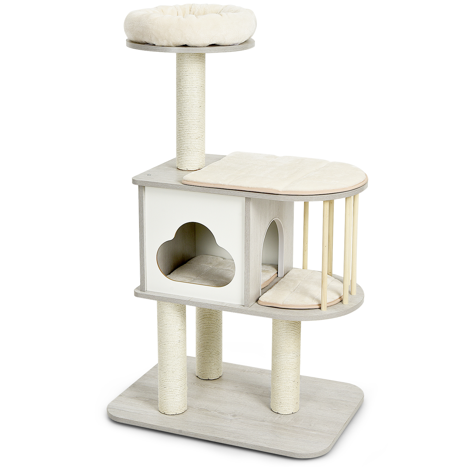 Modern Wooden Cat Tower with Platform-Grey - Savings Store