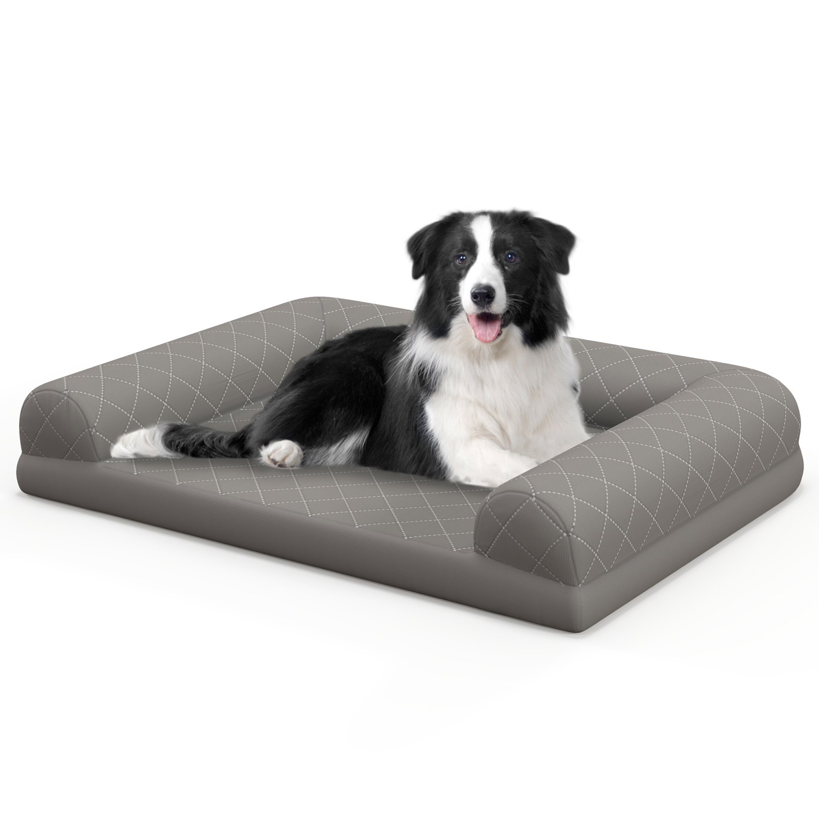 Dog Bed - Orthopedic Dog Bed Egg-Foam Dog Crate Bed with 3-Side Bolster-Grey - Savings Store