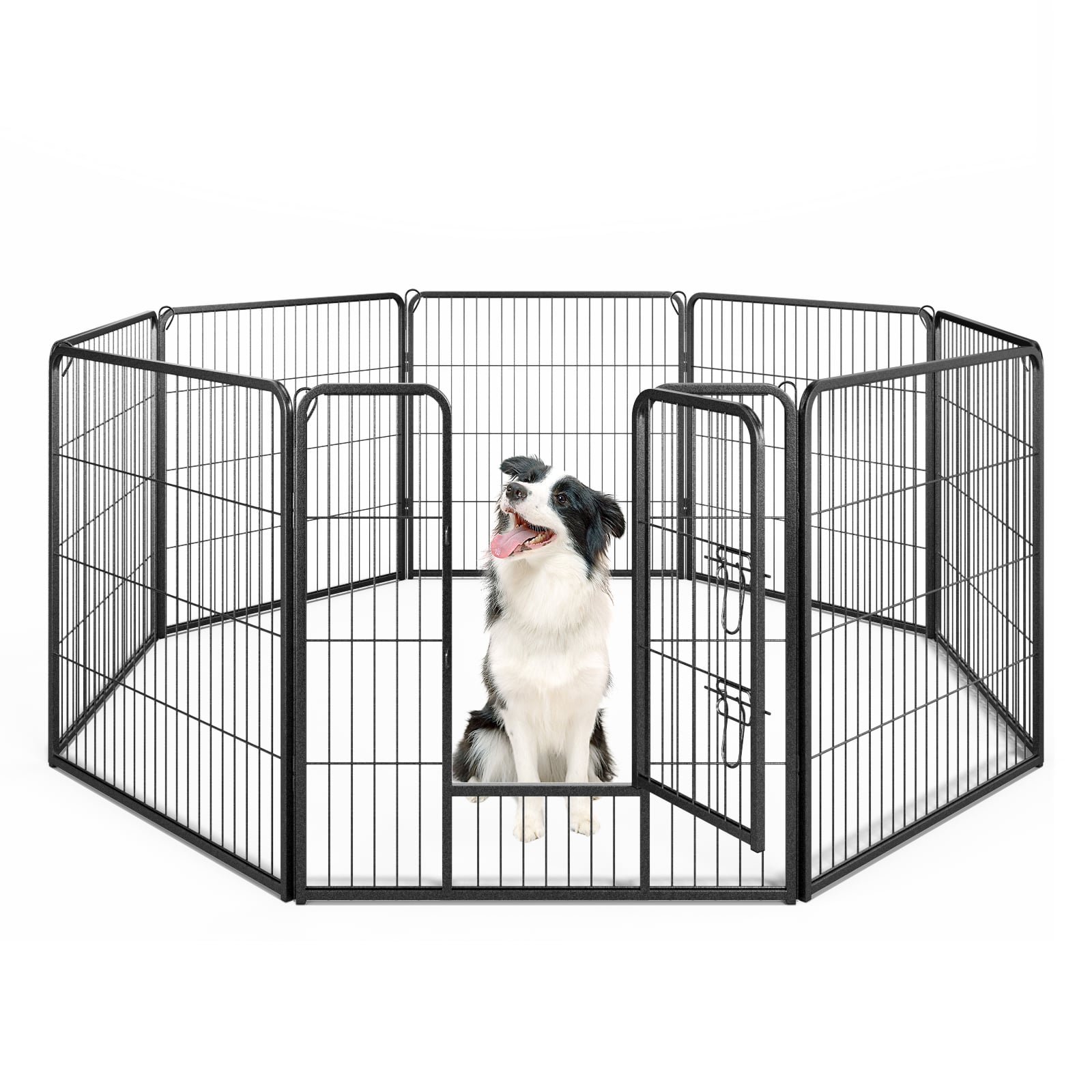 8 Panel 60cm/80cm Height Pen Fence with Lock and Large Door-Black-80 cm - Savings Store