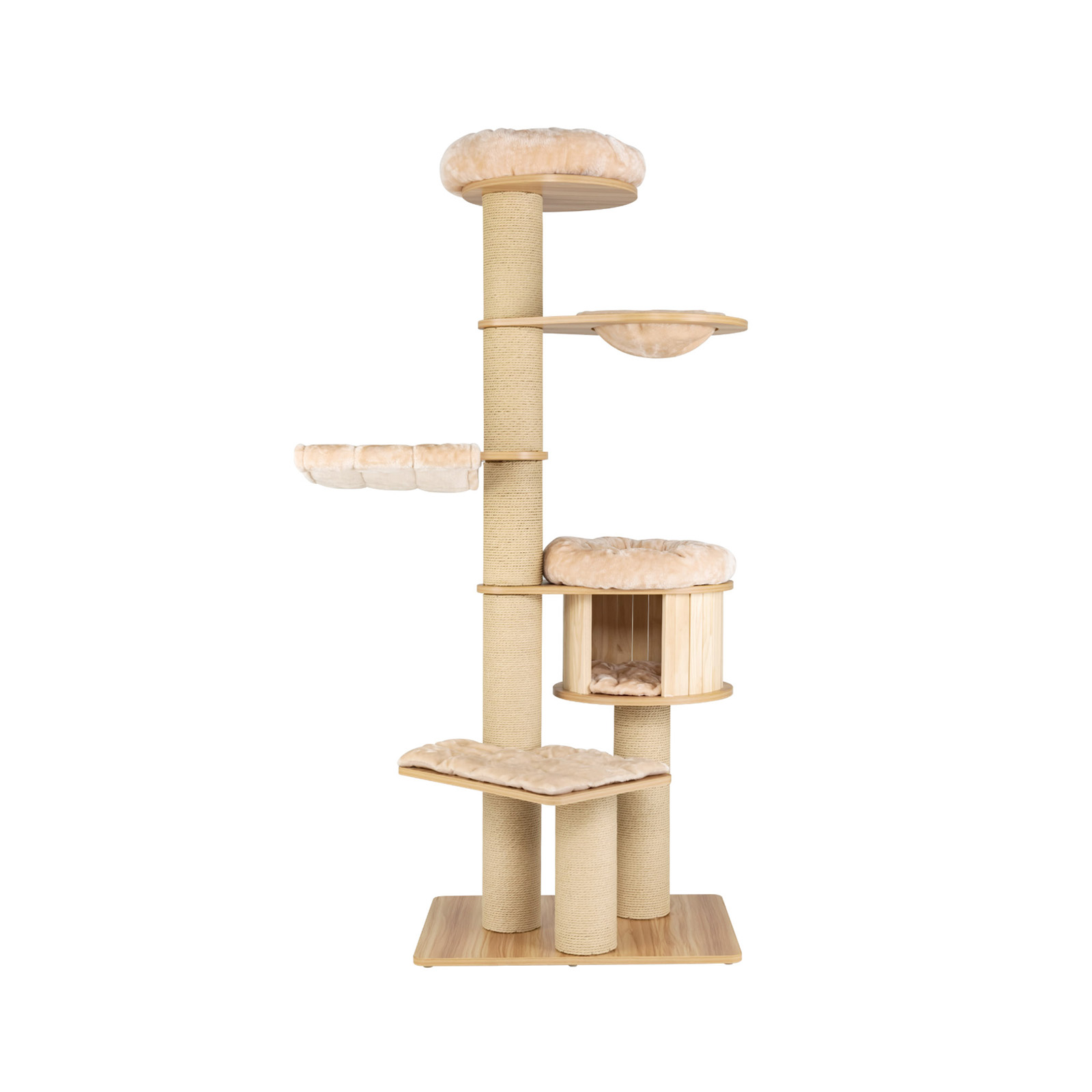 Modern Tall Cat Tree Tower with Wooden Cat Condo-Beige - Savings Store