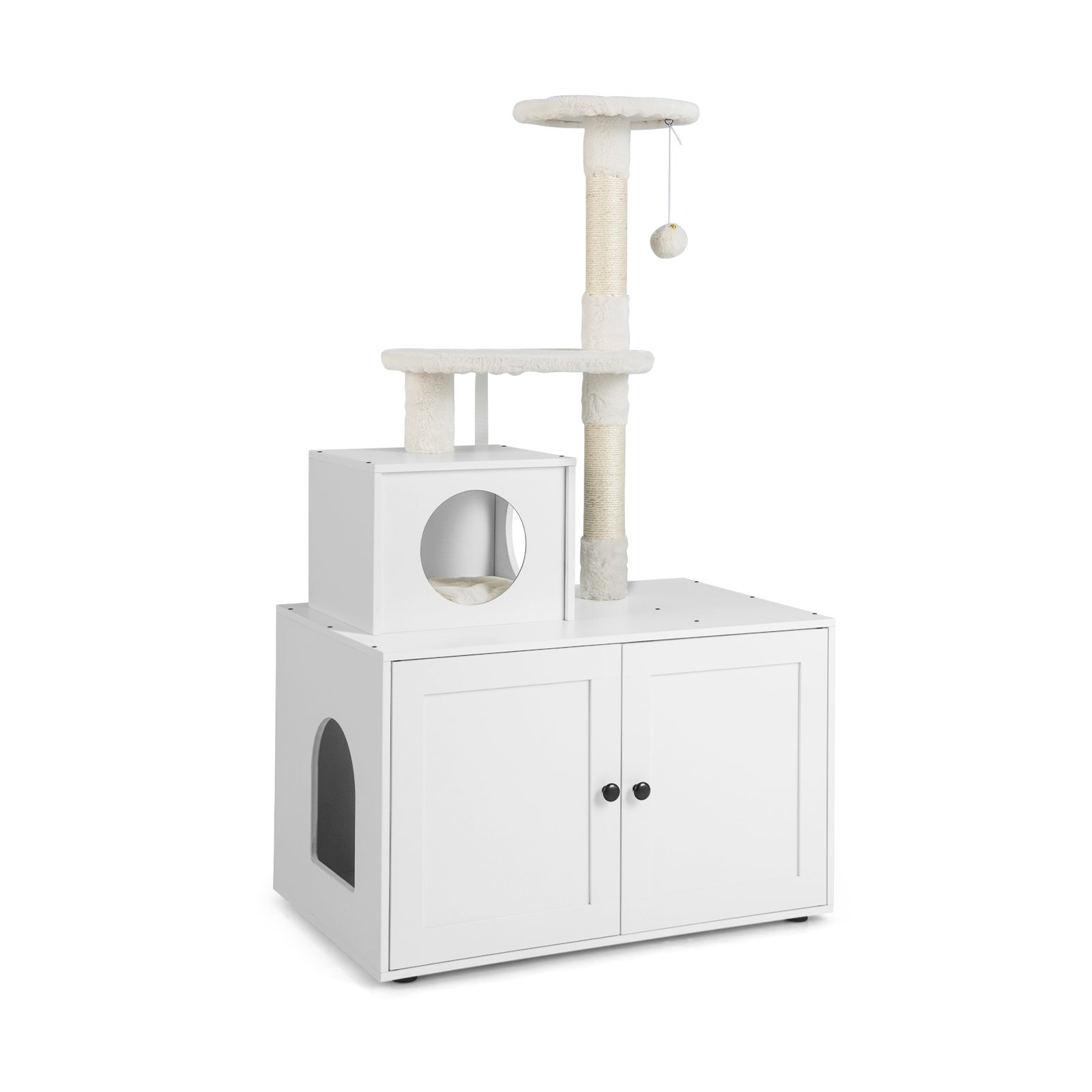 Cat Furniture - Cat Litter Box Enclosure with Cat Tree and Kitty Condo-White - Savings Store