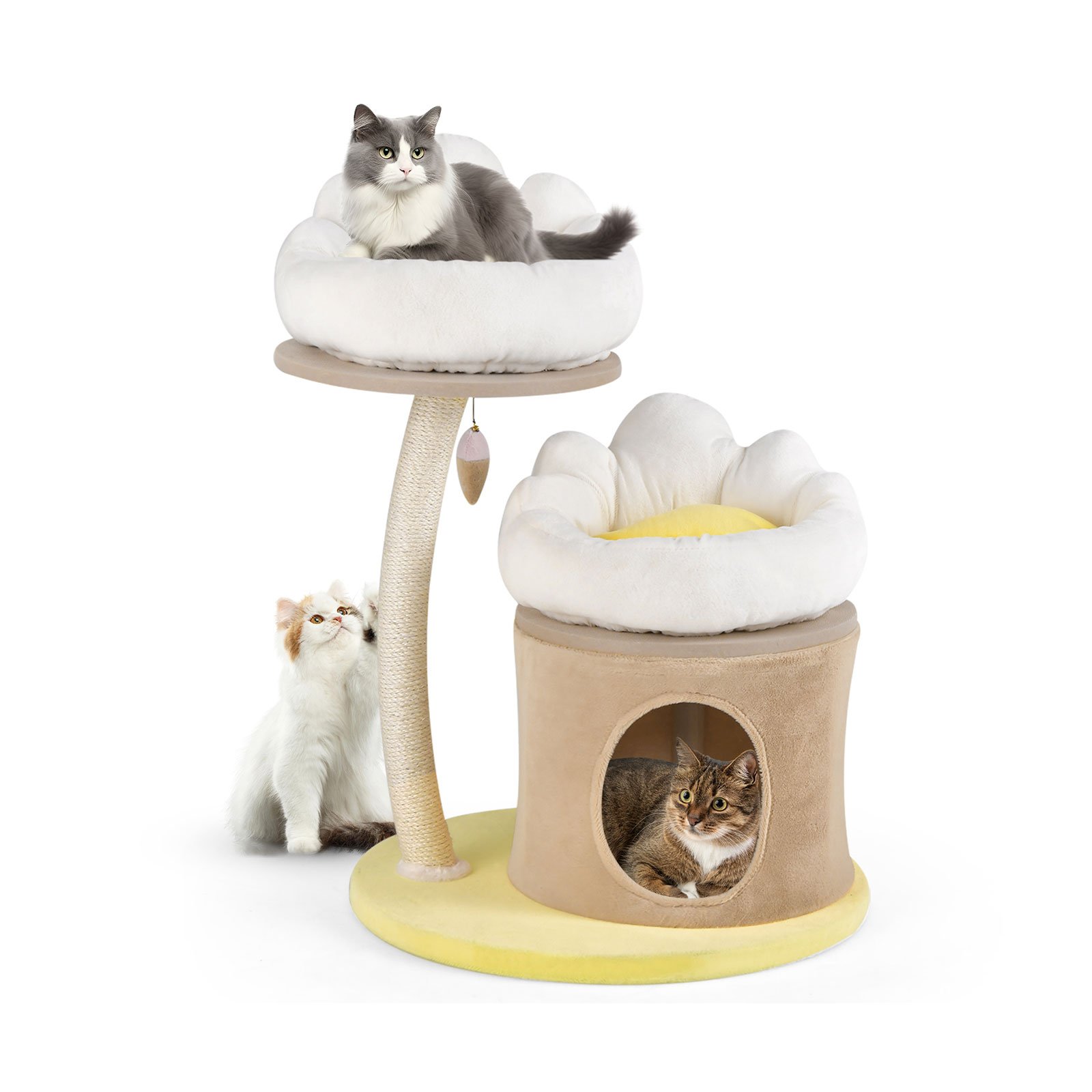 Cat Furniture - 83cm Flower Cat Tree with Sisal Scratching Post and Top Perch-White - Savings Store