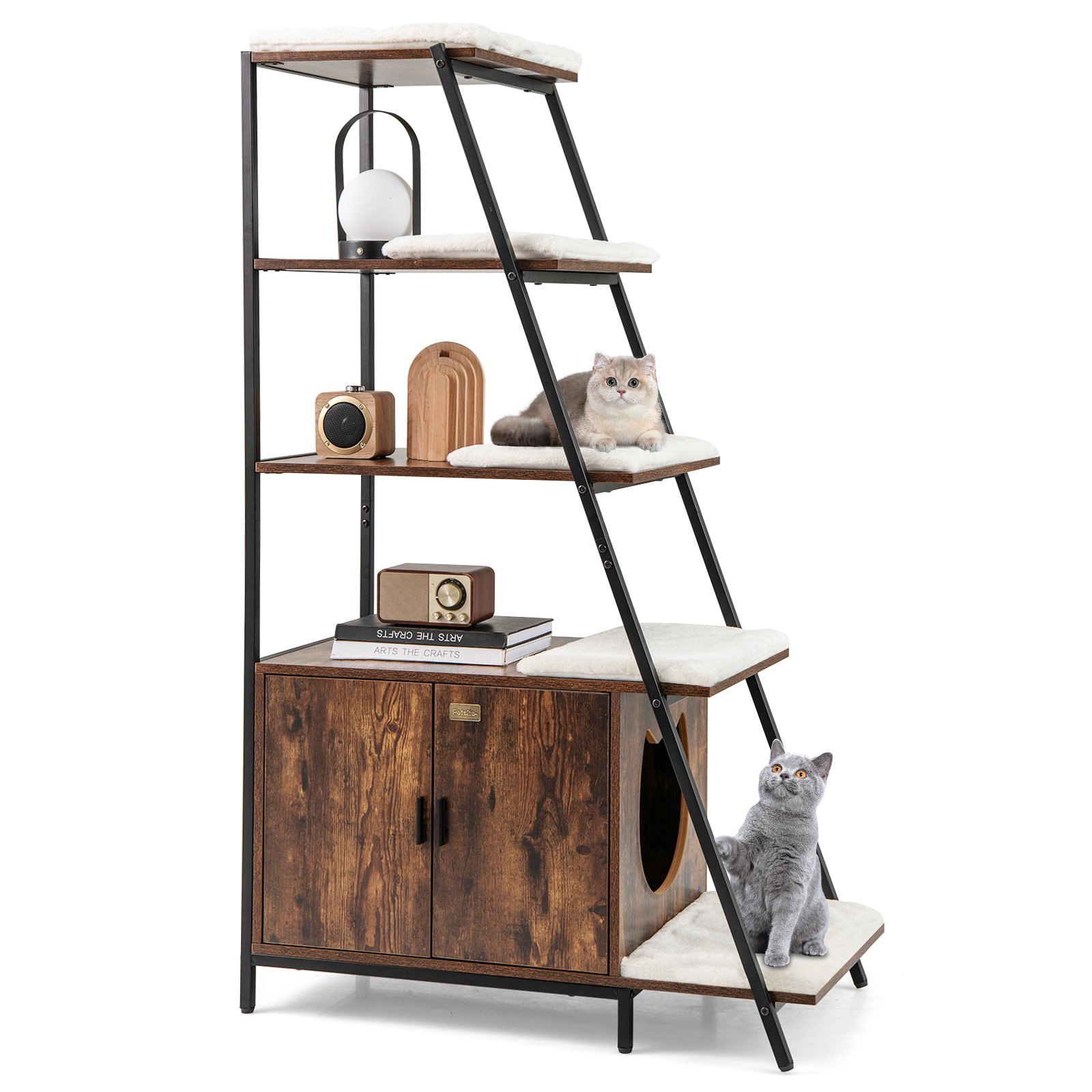 IVFI Large Cat Litter Box Enclosure with Storage and Removable Plush Mats-Coffee - Savings Store