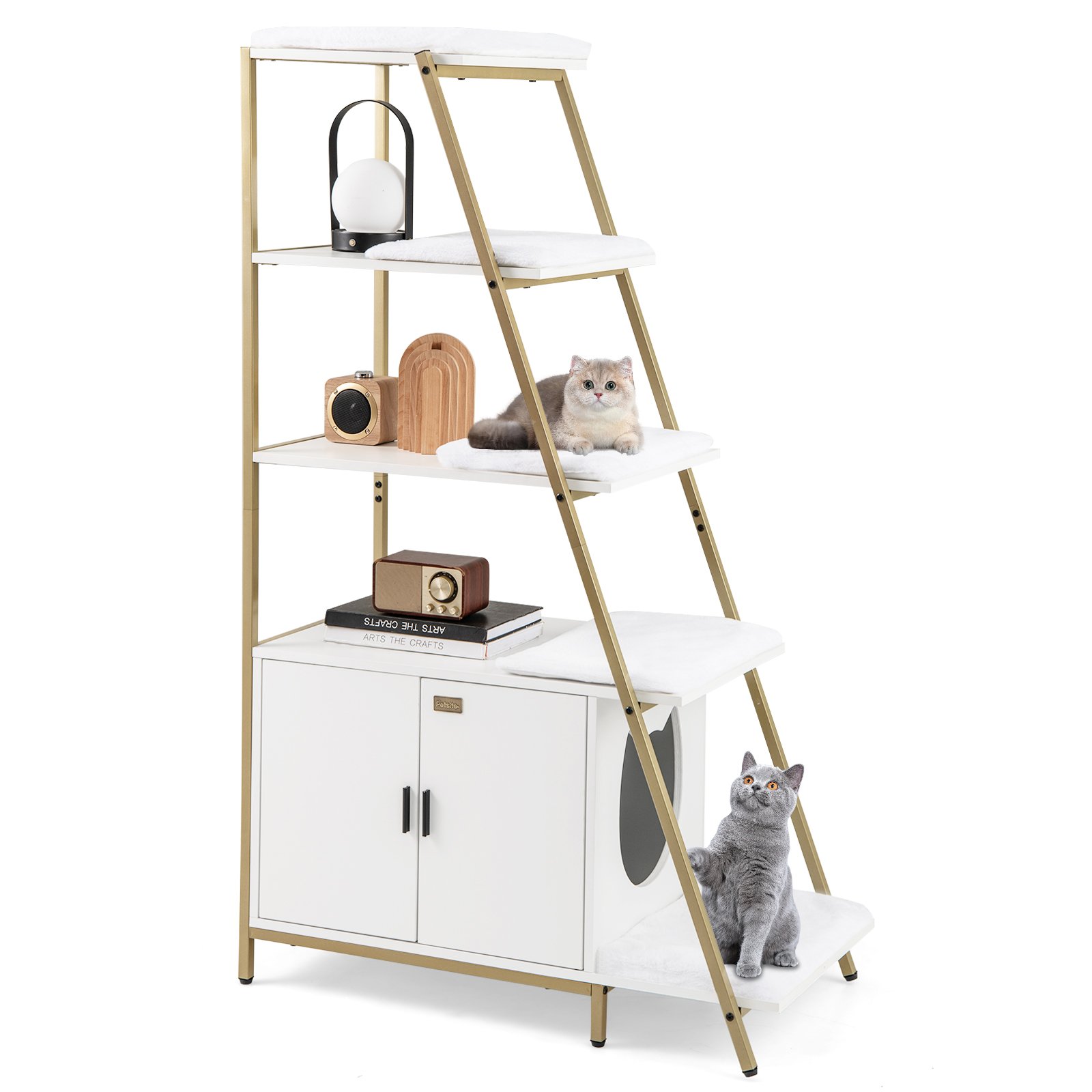 IVFI Large Cat Litter Box Enclosure with Storage and Removable Plush Mats-White - Savings Store