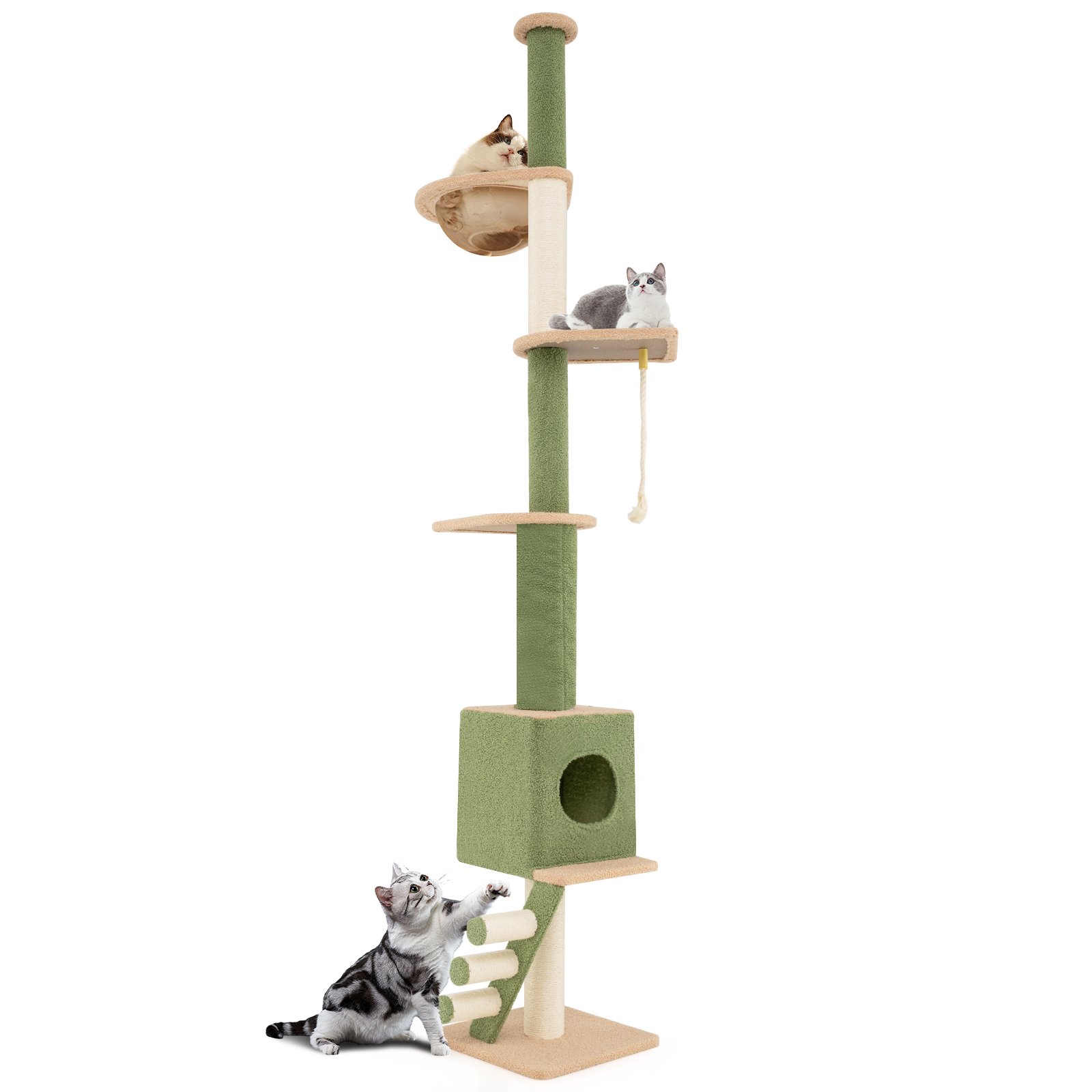 Floor to Ceiling Cat Tree with 218-270 cm Adjustable Height-Green - Savings Store