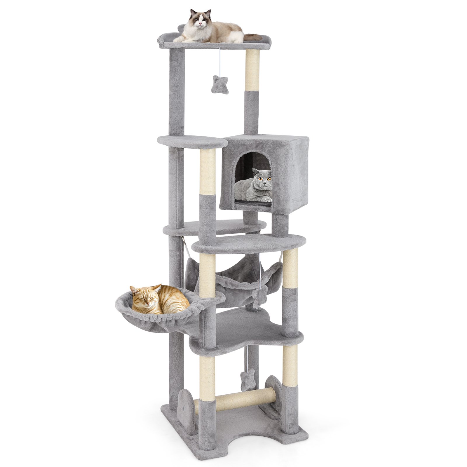 176 cm Multi-level Cat Tree with Hammock Jumping Platforms and Hanging Toys - Savings Store