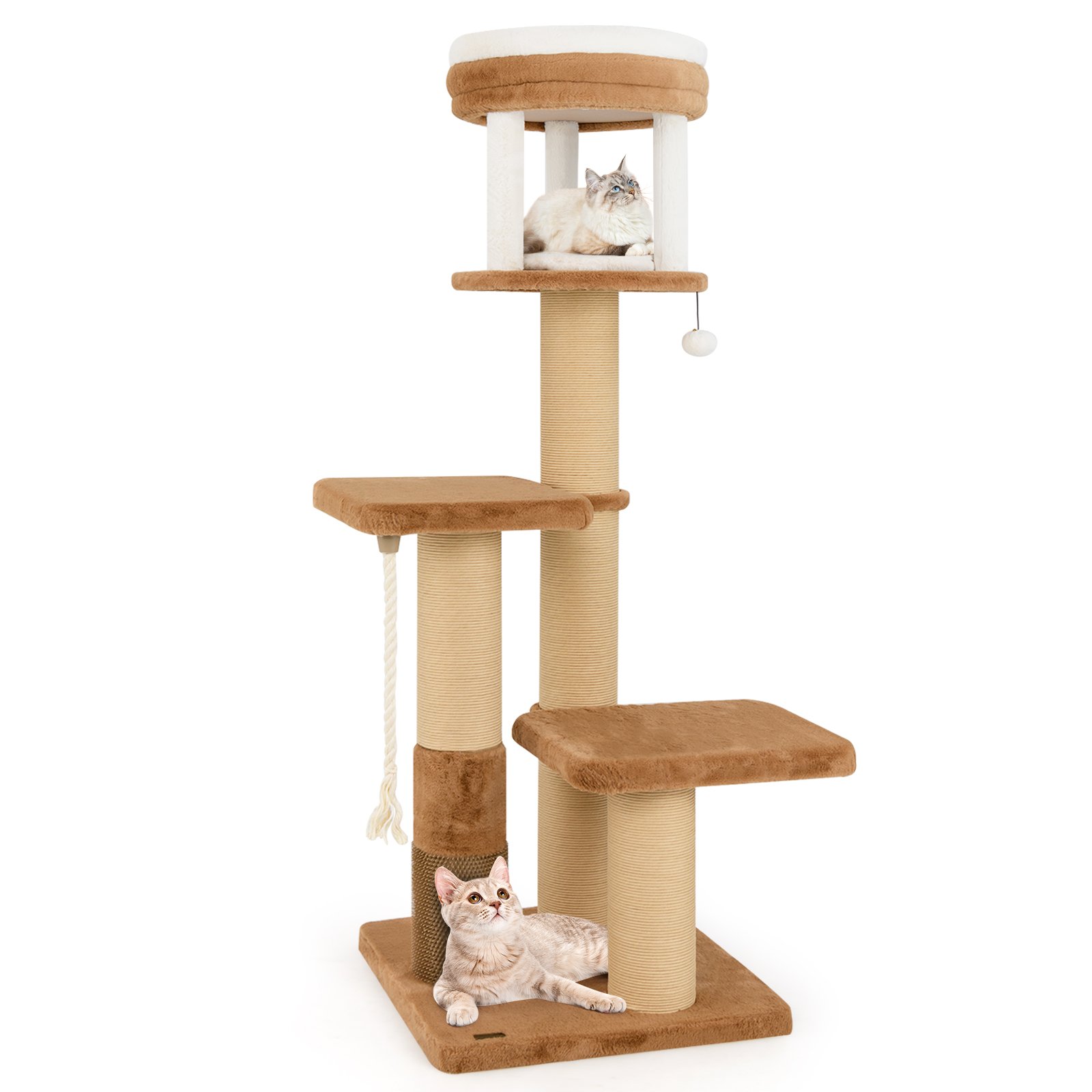 166 cm Tall Cat Tree with Self-groomer and Removable Cat Bed-Coffee - Savings Store