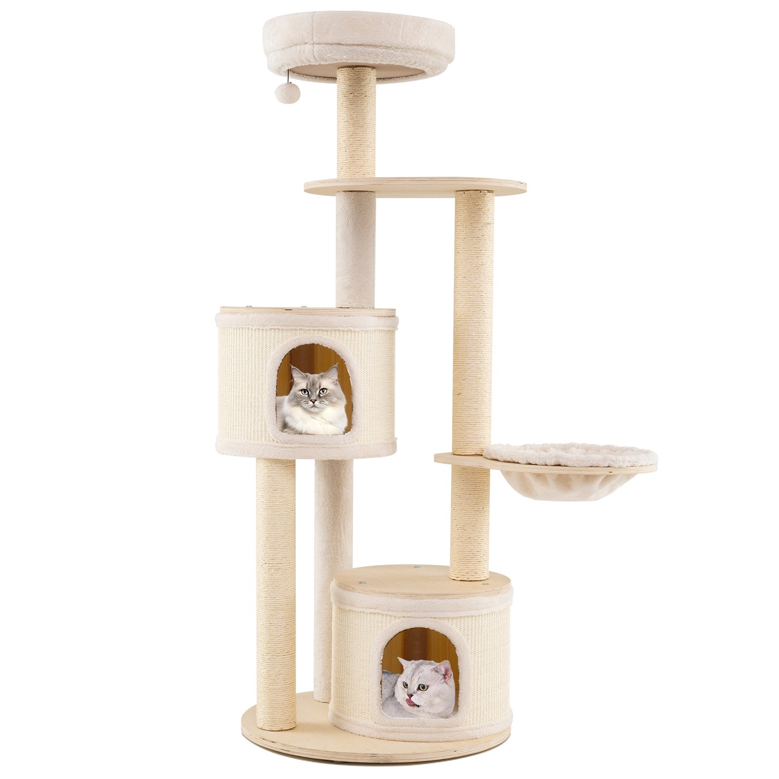 6-level Wooden cat tree with cat condo and sisal scratching posts for indoor-Natural - Savings Store