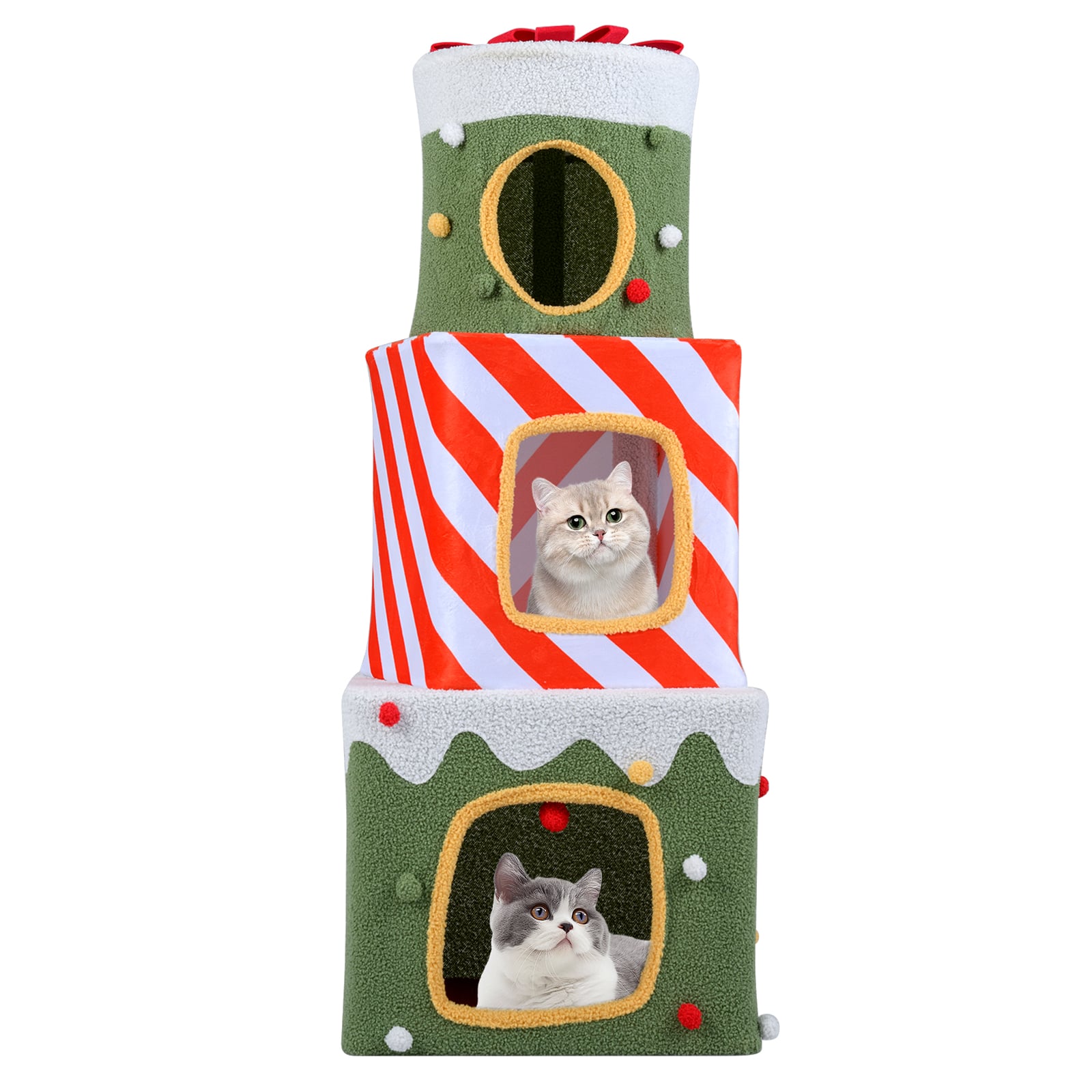 120cm Cute Cat Climbing Furniture with 3 Condos and Hideaway Caves-Green - Savings Store