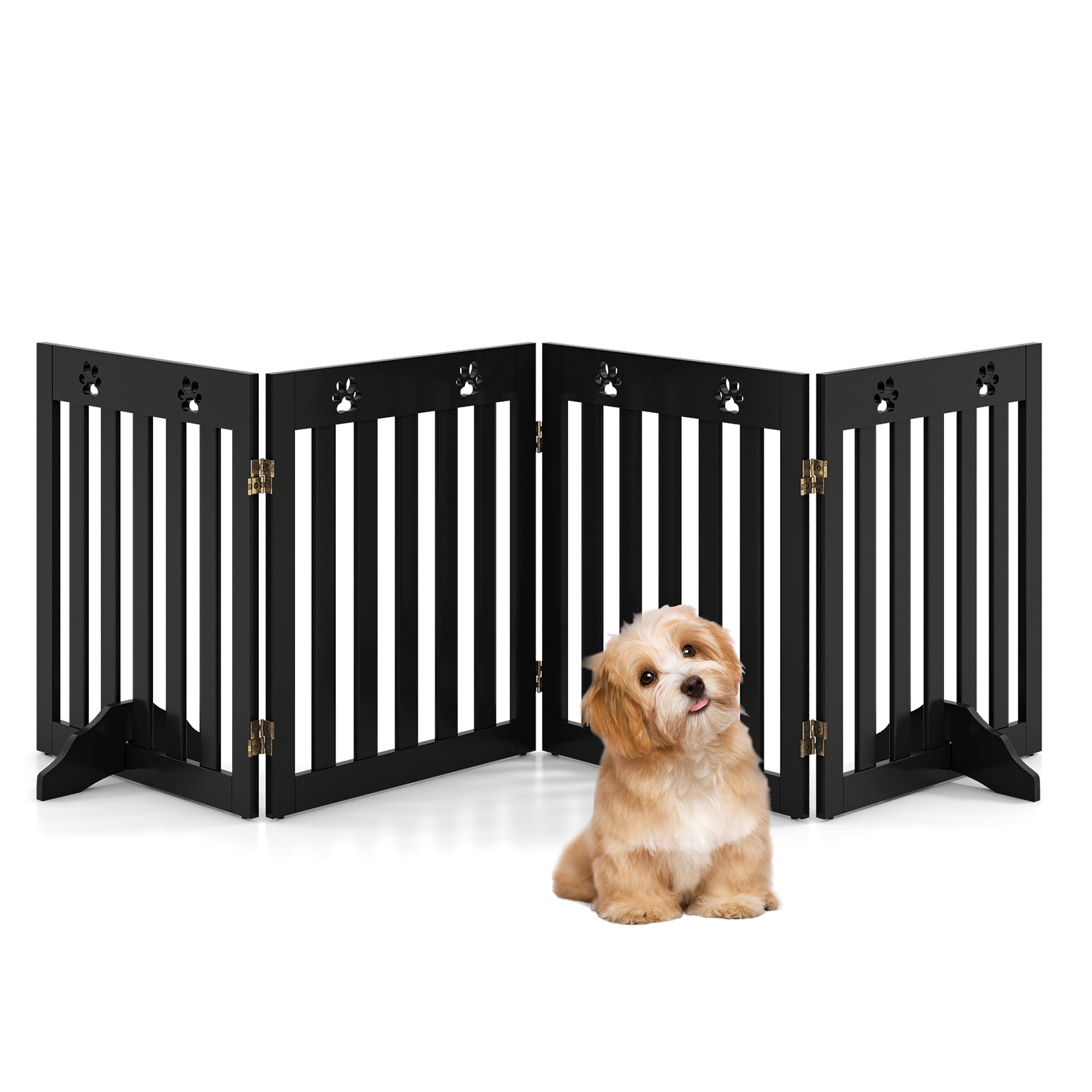 4 Panels Folding Pet Gate-Brown - Savings Store