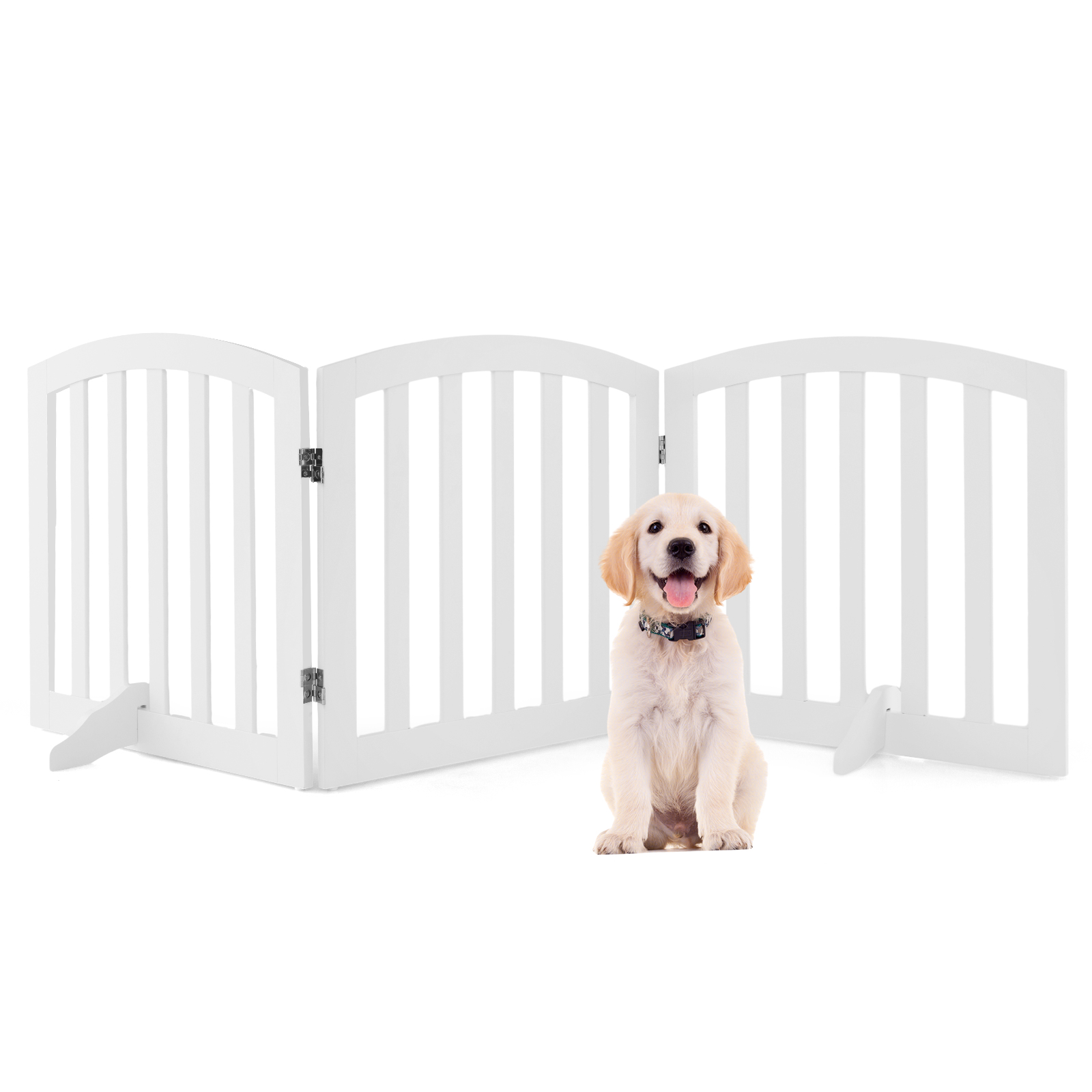 61 cm Height Safety Fence with 2 PCS Support Feet for Dog Cat Baby-White - Savings Store