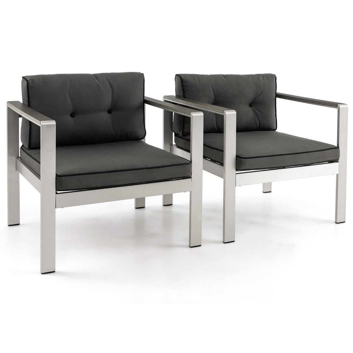 Patio Aluminum Armchair with Cushions Outdoor Sofa Chair Set of 2-Grey - Savings Store