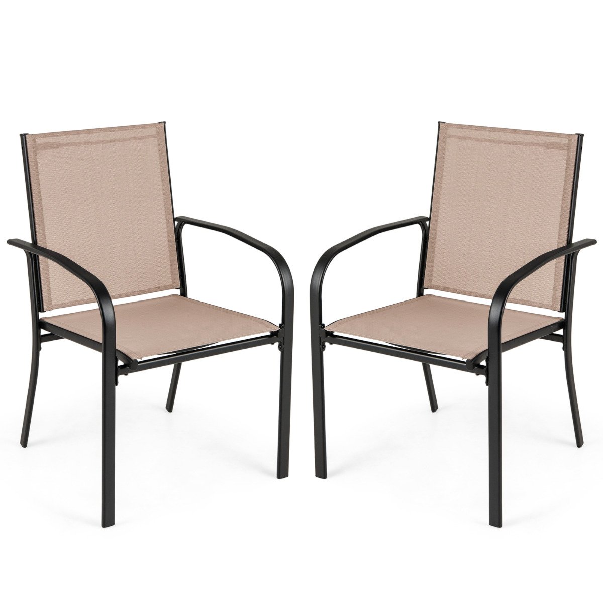 Patio Dining Chair Set of 2 with Breathable Backrest and Seat-Coffee - Savings Store