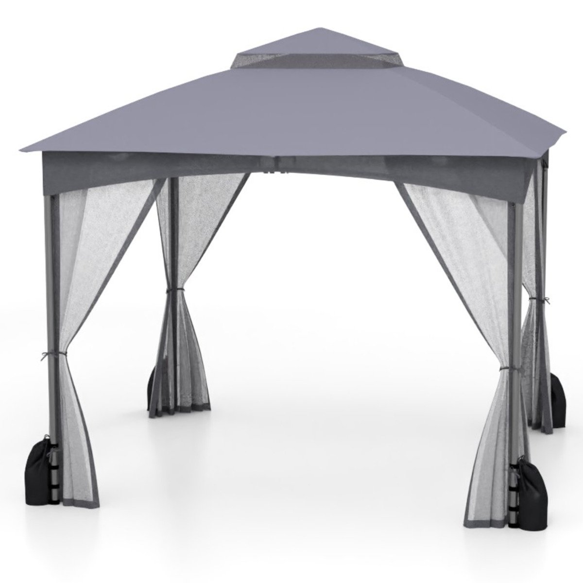 ALANLO Patio Gazebo with Netting Walls and 4 Sandbags for Yard Garden Lawn-Grey - Savings Store