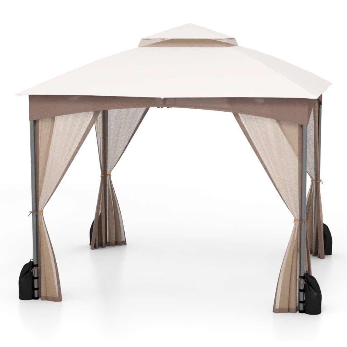 ALANLO Patio Gazebo with Netting Walls and 4 Sandbags for Yard Garden Lawn-Khaki - Savings Store