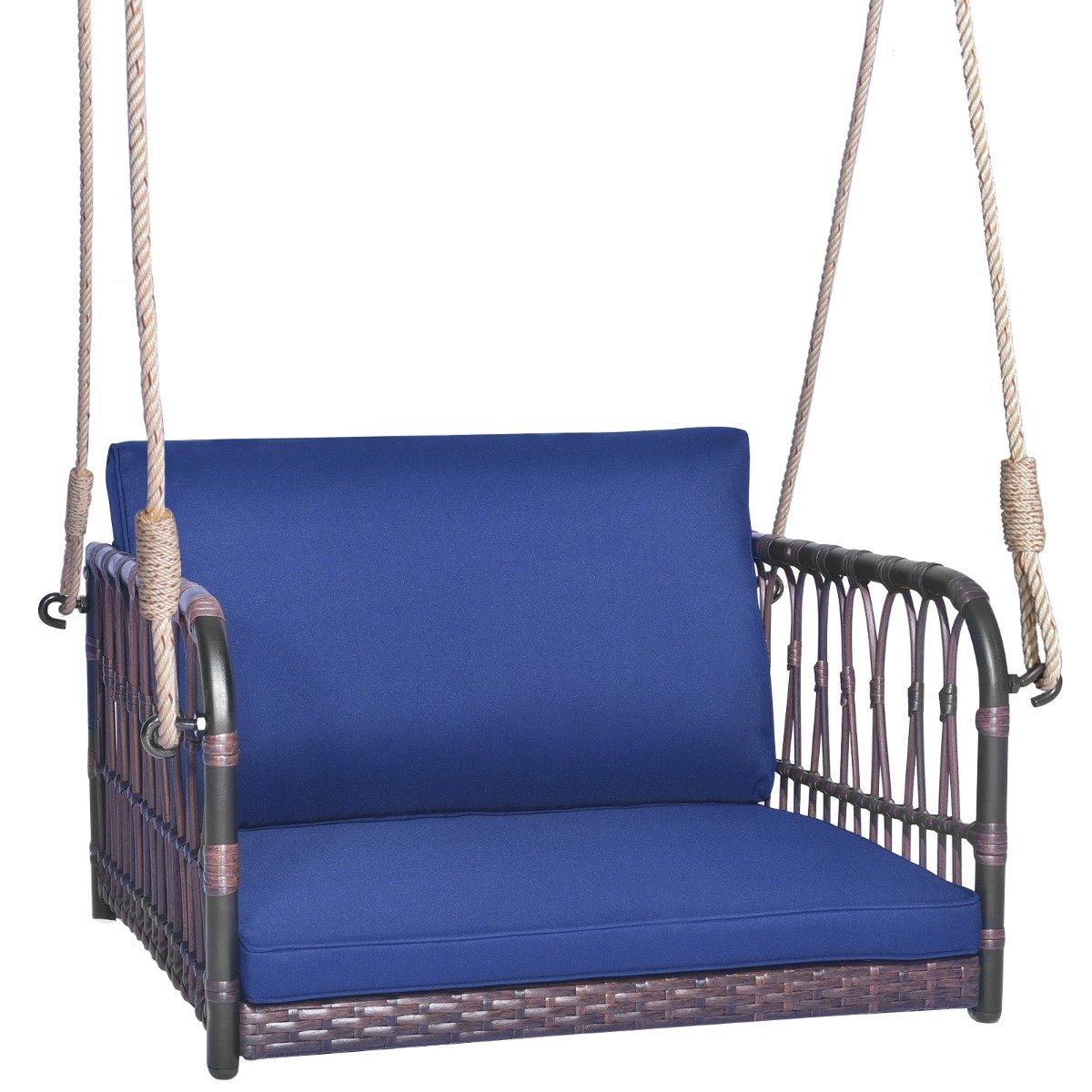 Porch Swing - Patio Porch Swing Chair with Back and Seat Cushion for Patio Balcony Backyard-Navy - Savings Store