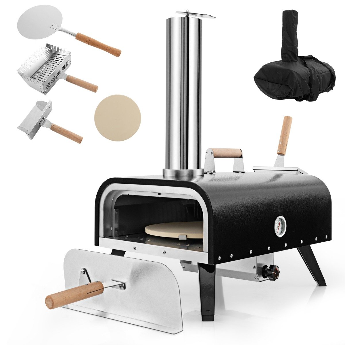 Outdoor Grill - Stainless Steel 3-Layer Oven with Thermometer Pizza Peel and Carry Bag - Savings Store