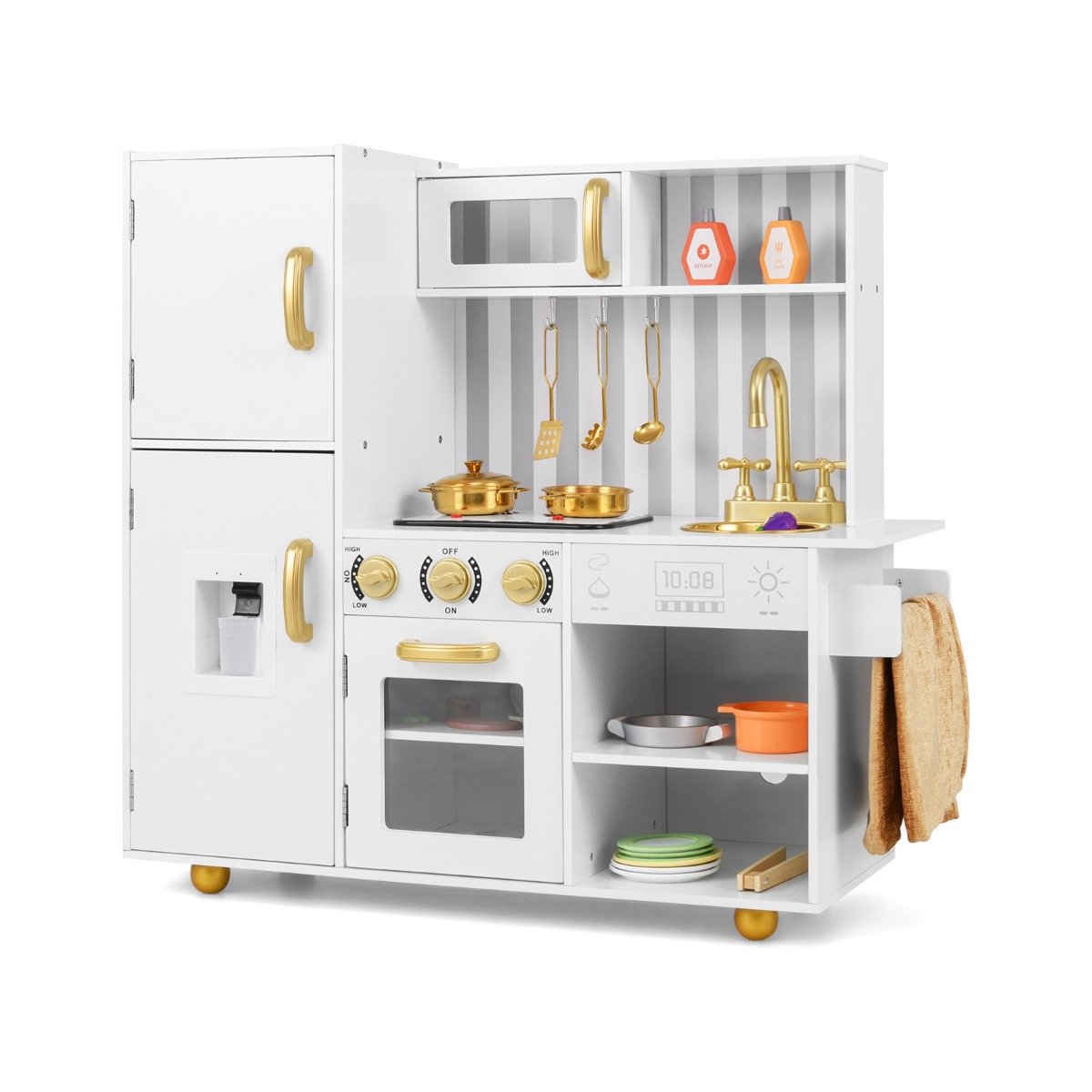 Play Kitchen Toy Set with Oven Real Sounds and Lights-Golden - Savings Store